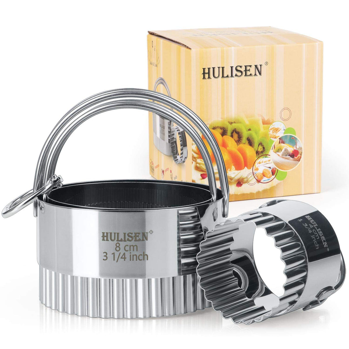 Hulisen Biscuit Cutter Set (3 Pieces/Set), Round Cookies Cutter With Handle, Professional Baking Dough Tools (Wave)