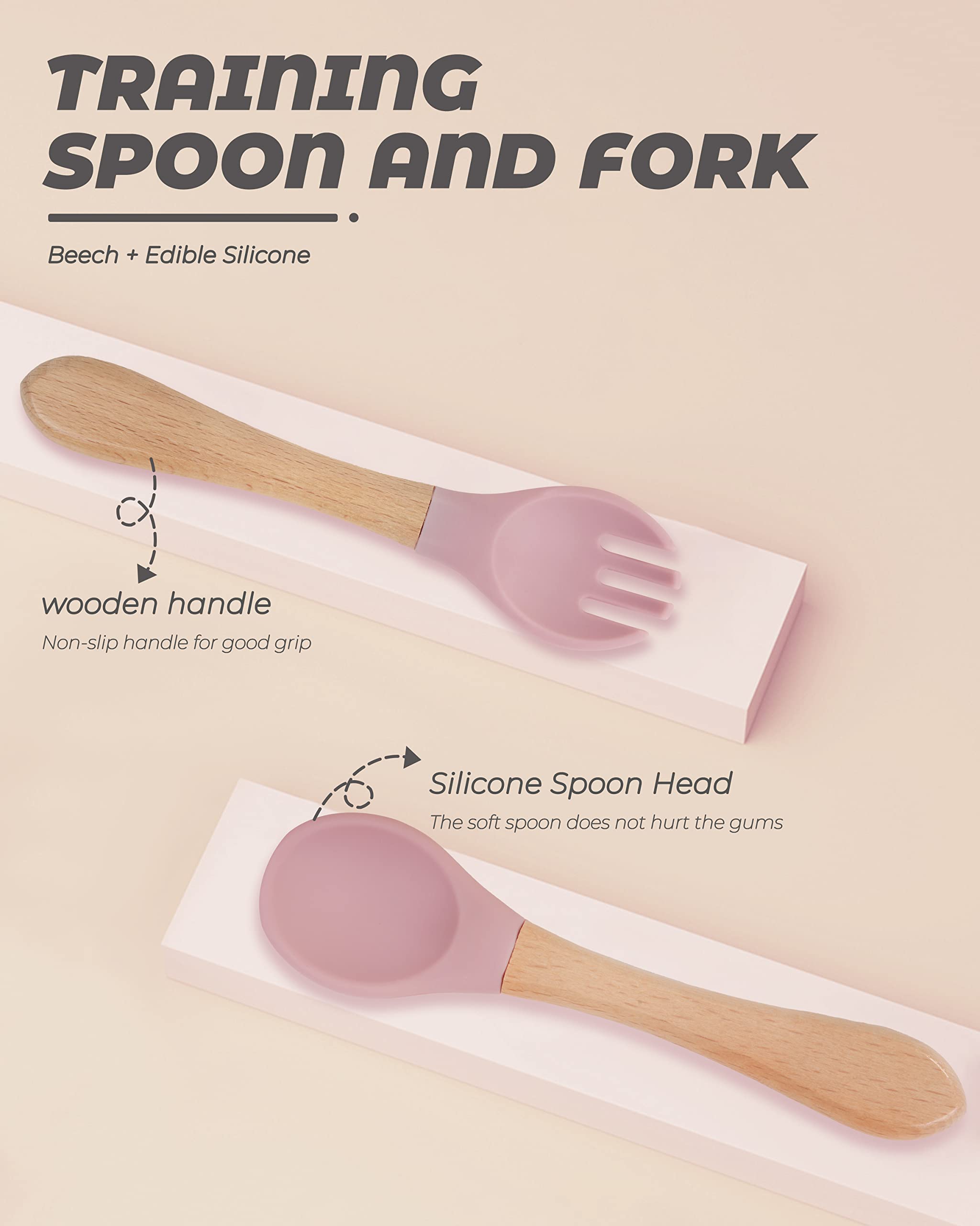 10 Pieces Bamboo Baby Spoons & Baby Forks Set, Chewable Baby Utensils For Self-Feeding, Bamboo And Silicone Baby Utensils, Kids