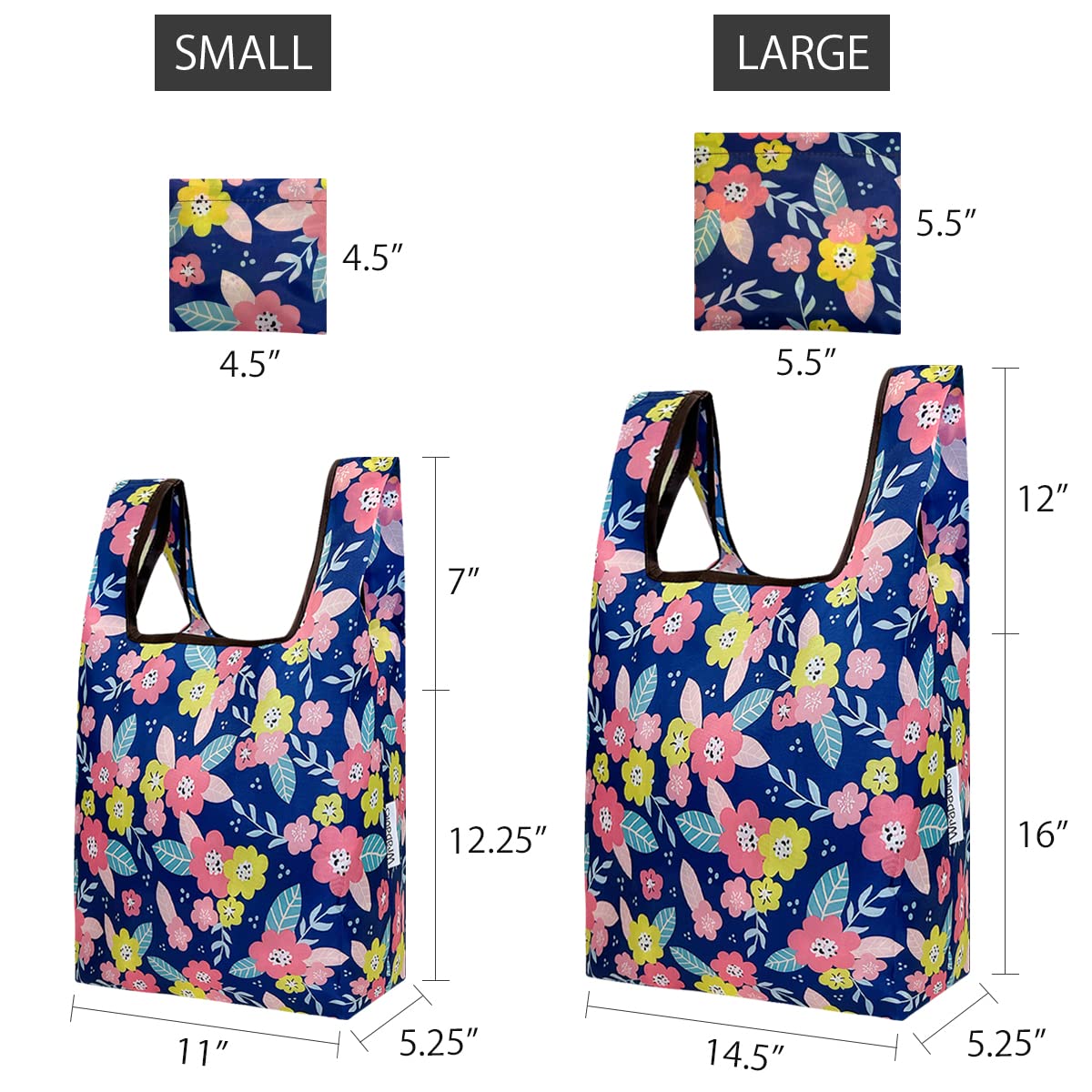 Wrapables Jolibag Collection Reusable Shopping Bag (Set Of 2), Pink & Blue Flowers