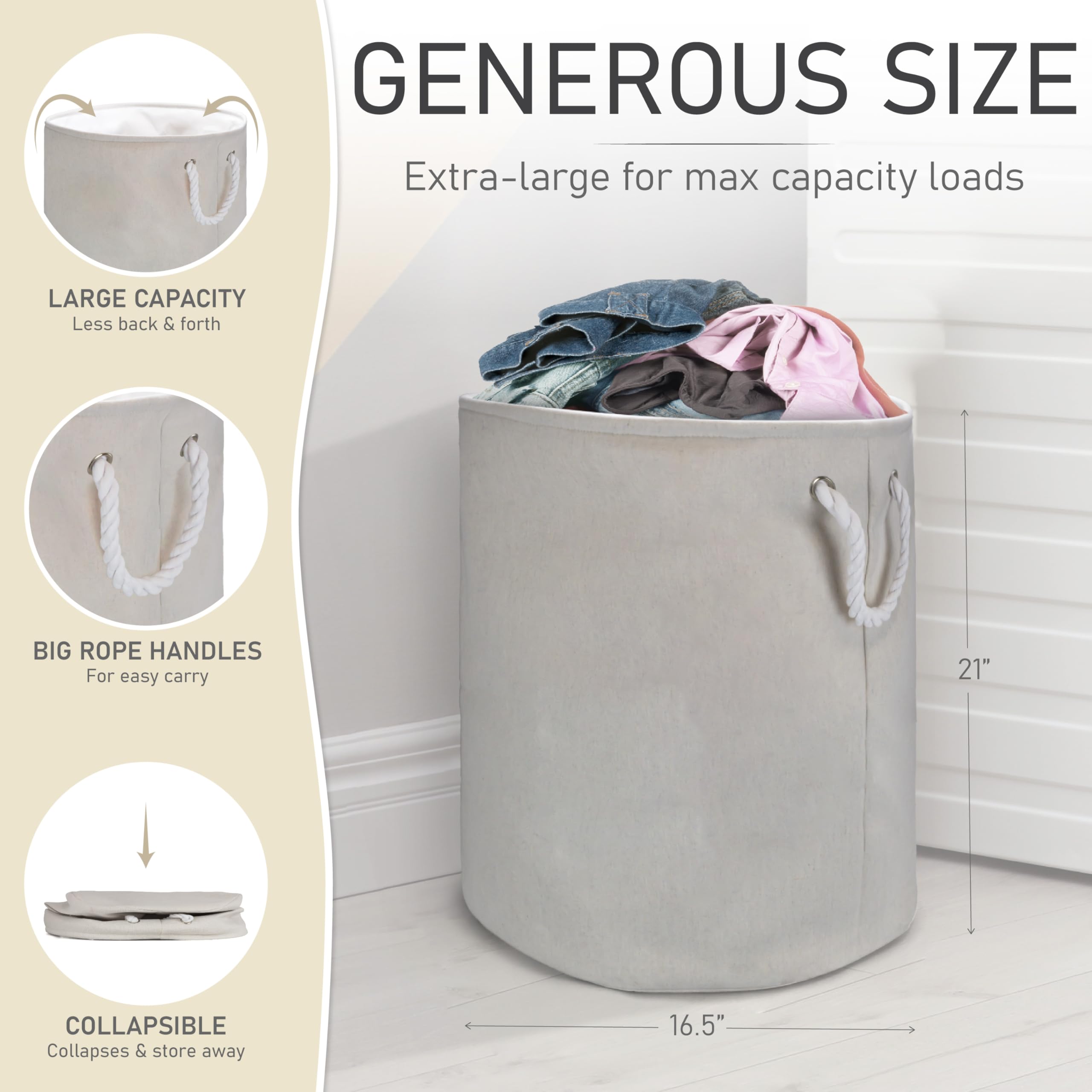 Brookstone, Spacious Laundry Hamper With Cotton Rope Handles, Perfectly Sized For Everyday Use, Durable & Stylish Storage For Be
