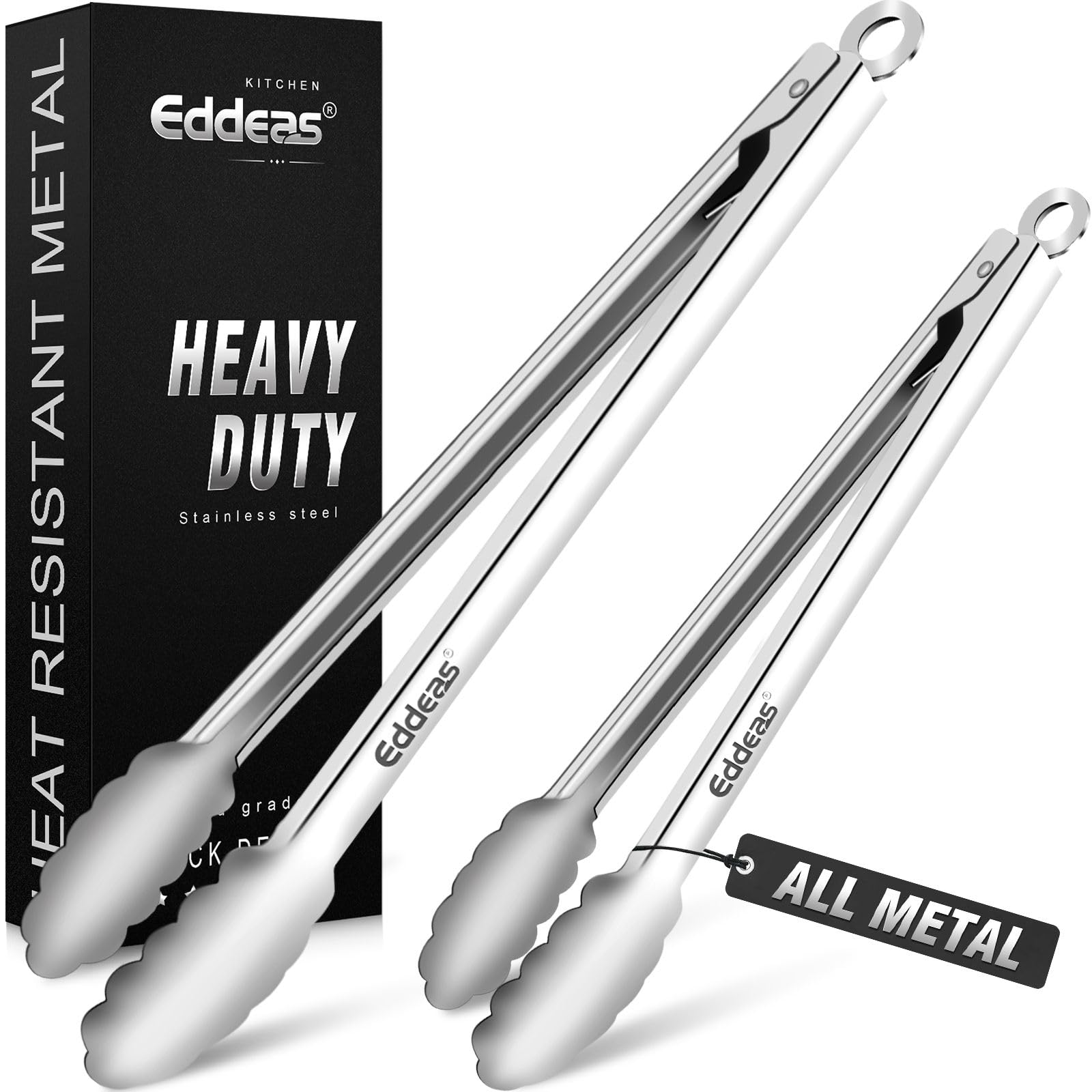 Grill Tongs, Heat Resistant 600 Degrees 17 & 12 Inch Extra Long BBQ Tongs, All Metal Kitchen tongs, Stainless Steel Locking tong
