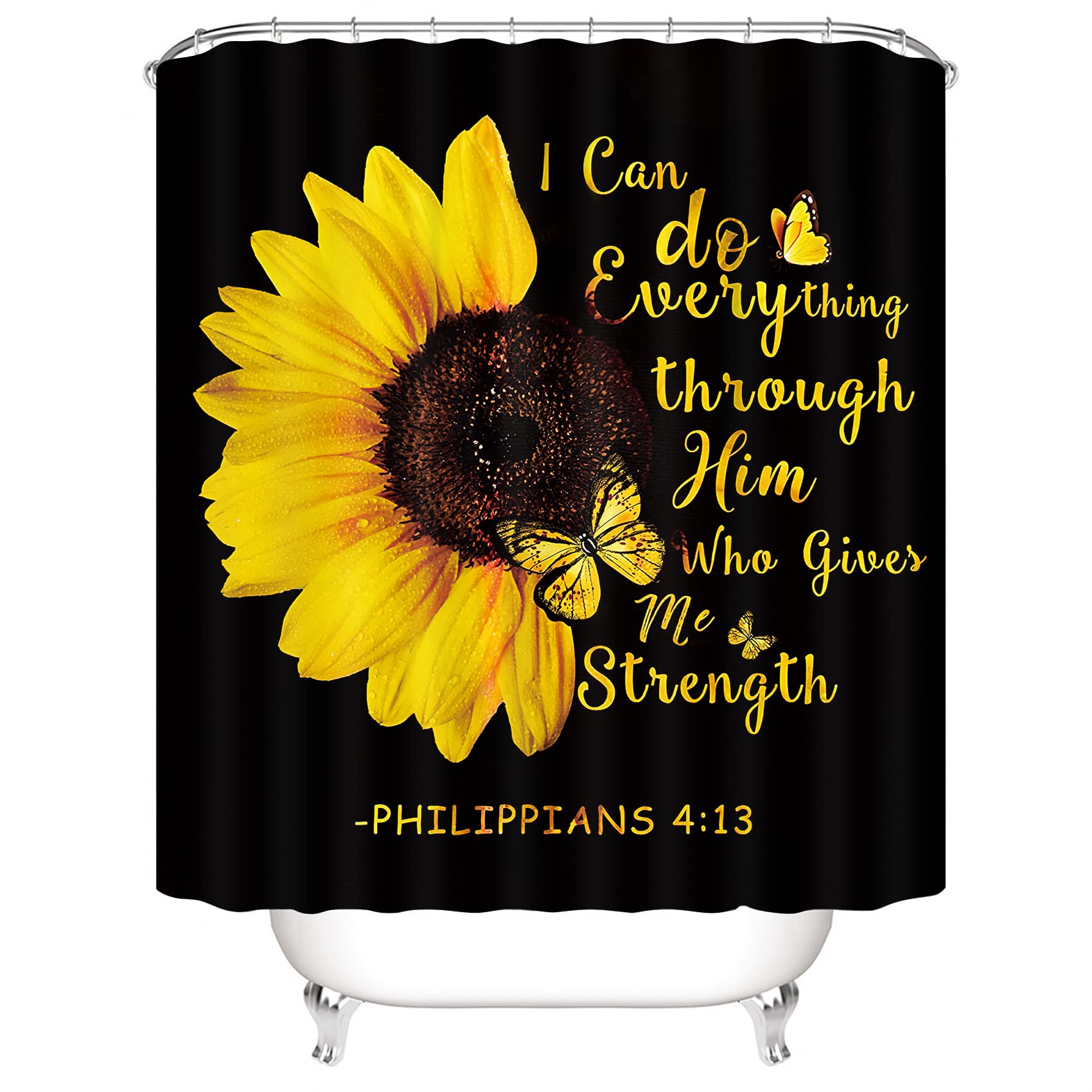 Azhm 4Pcs Sunflower Shower Curtain Set Quotes Flower Bathroom Decor Sets With Rugs Bathroom Accessories Set Bathroom Curtain Sho