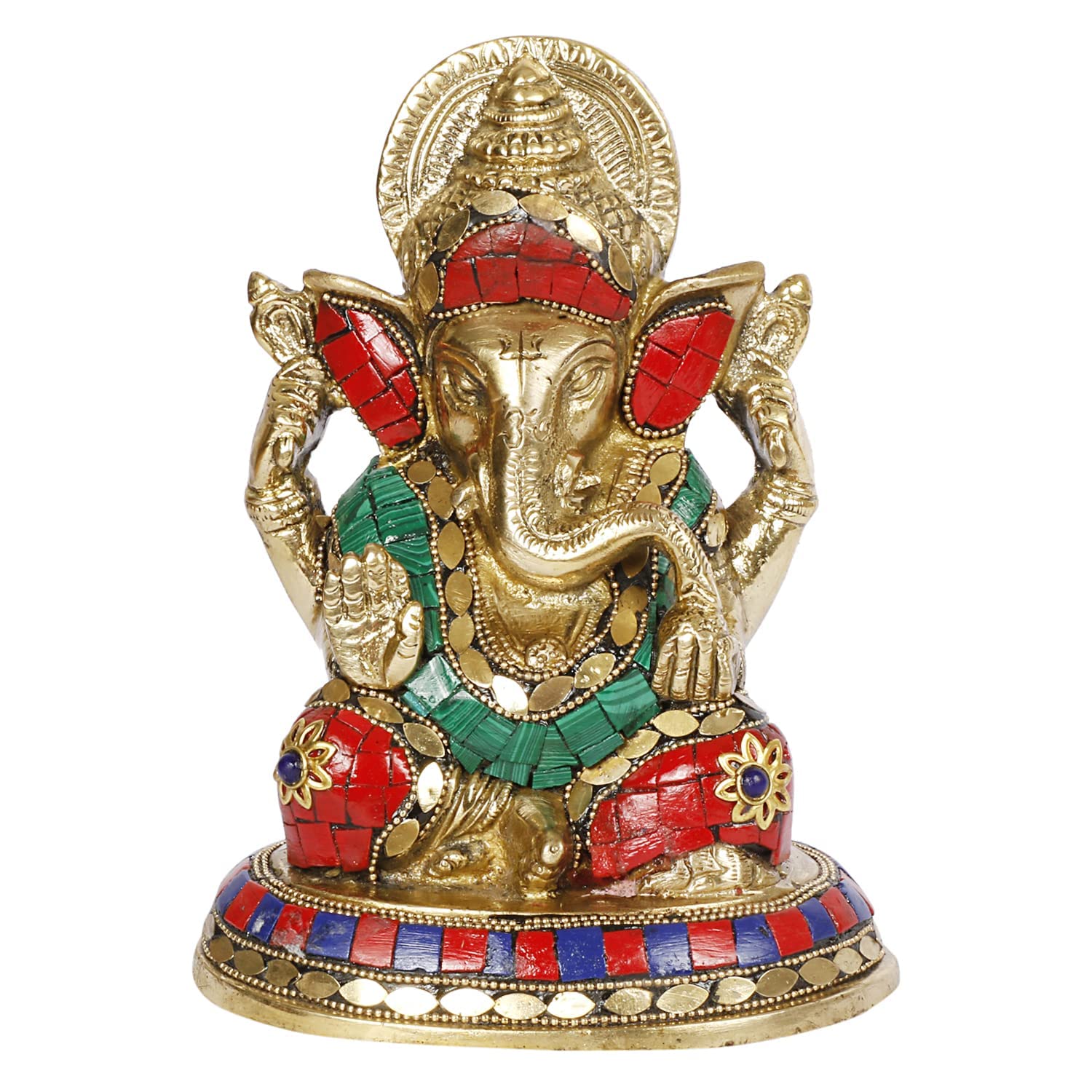 Kartique Brass Ganesh Bhagwan Idol Ganesha Statue Ganpati Murti On Round Asan For Home Entrance Decor Diwali Gift Ganesha With L
