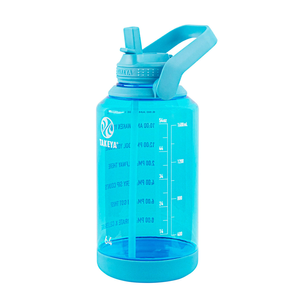 Takeya 64 Oz Motivational Water Bottle With Straw Lid With Time Marker, Half Gallon, Premium Quality Bpa Free Tritan Plastic, Br