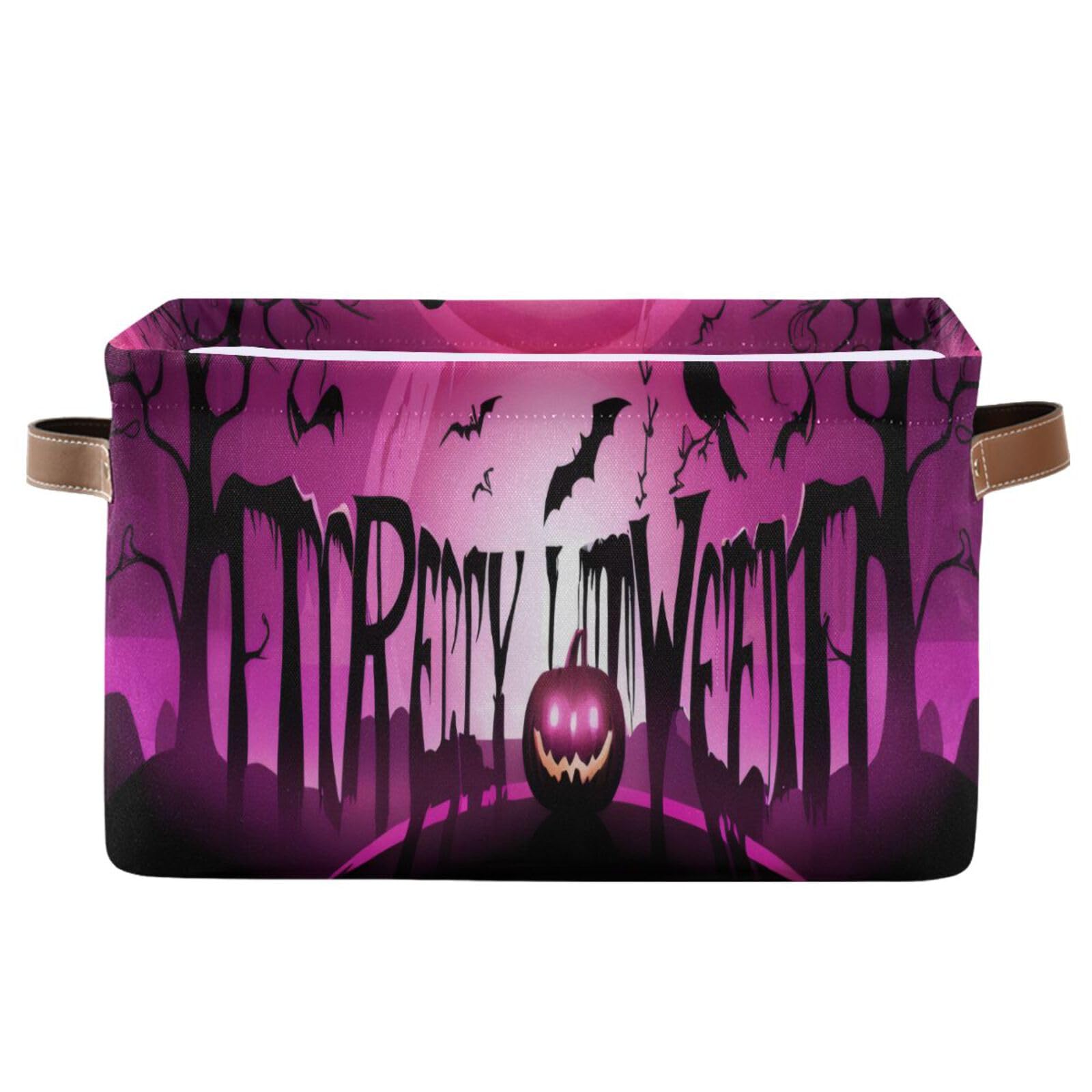 Xigua Happy Halloween Pumpkins Foldable Storage Basket, Collapsible Fabric Storage Bins Boxes Cubes With Handle, Perfect Storage