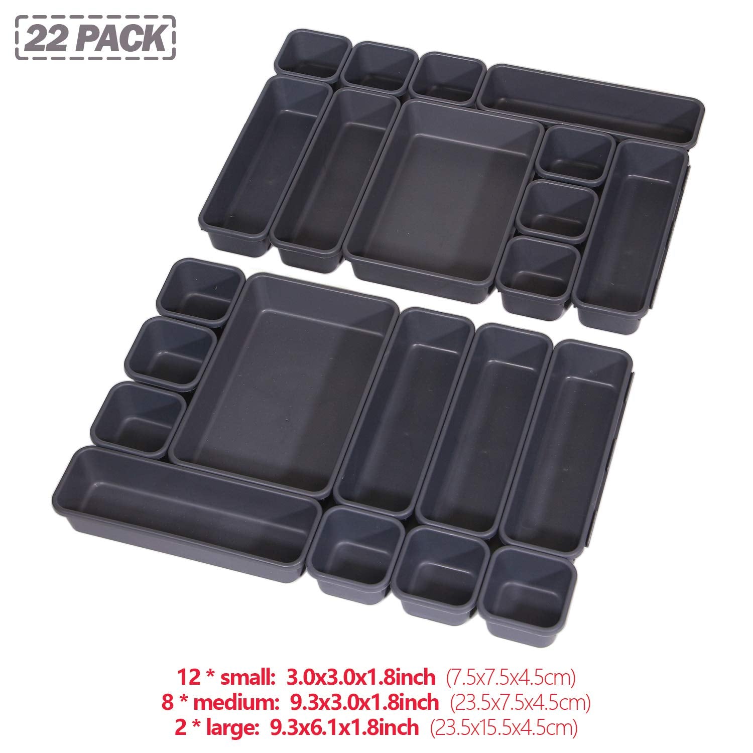 Set of 22 Interlocking Desk Drawer Organizer Tray Dividers Plastic Shallow Narrow Drawers Organizers Separators and Storage Bins