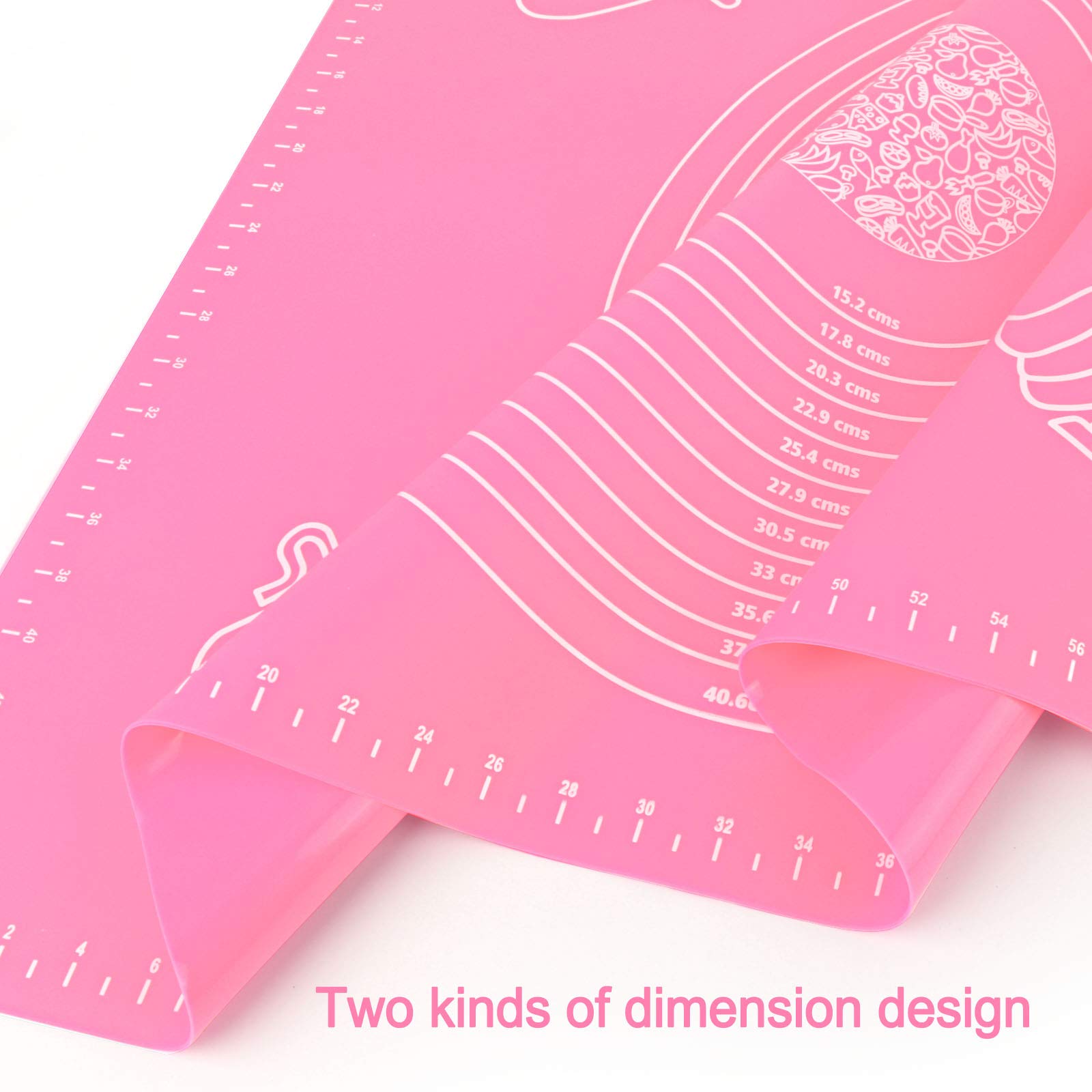 Silicone Pink 70X50Cm Baking Mat Sheet Pastry Mat With Measurement, Non-Slip Pastry Rolling Mat, Non-Stick Dough Kneading Board