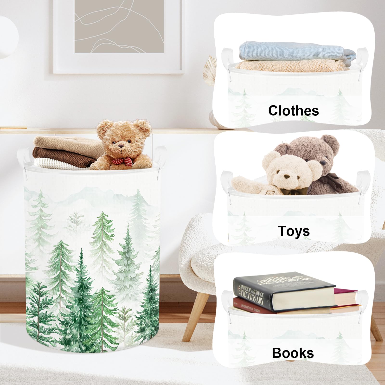 Clastyle Pine Forest Baby Laundry Hamper Kid Storage Basket Boy Girl Gift Toy Box Collapsible Clothes Organizer Nursery Bin for