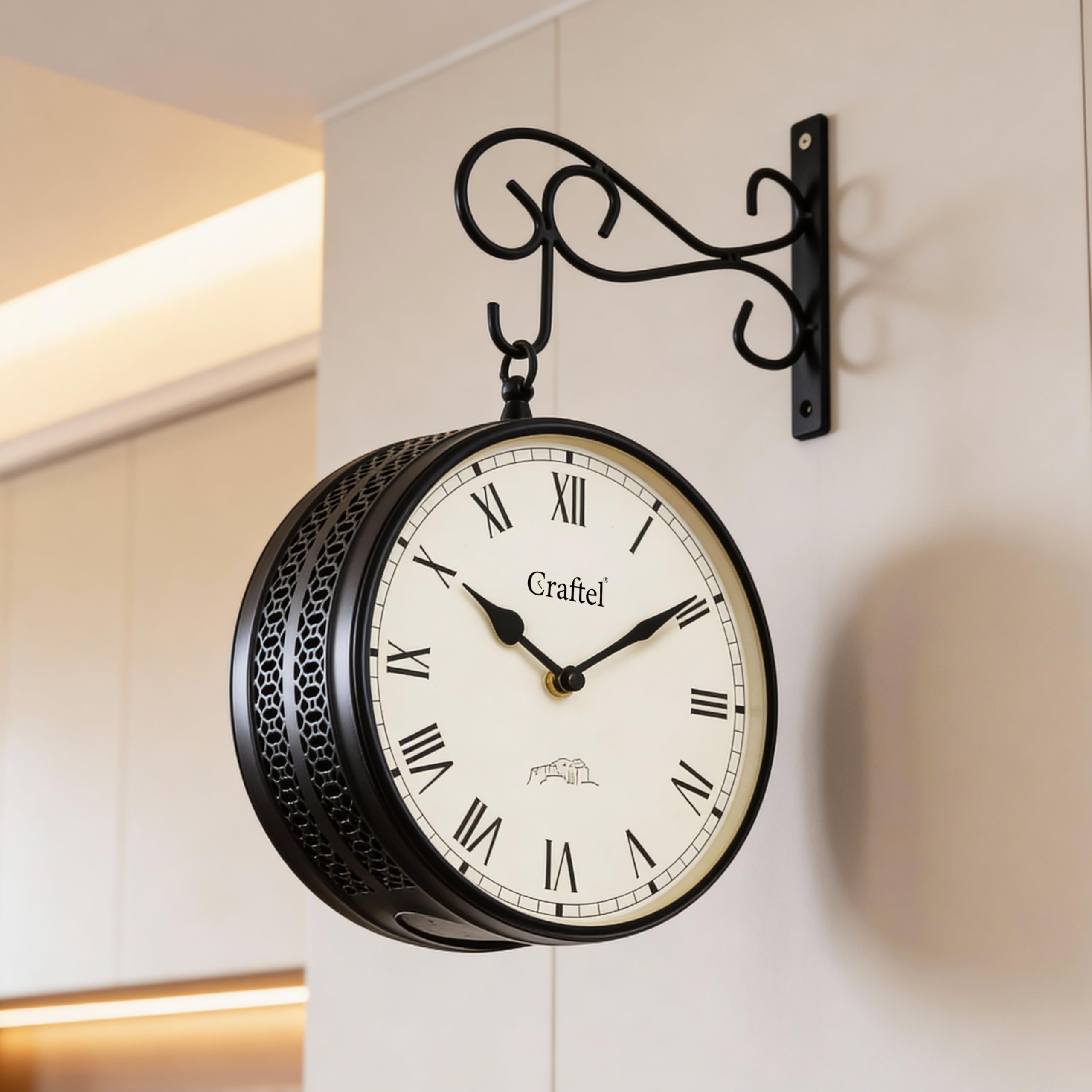 Craftel Metal Analog Double Sided Vintage Both Side Roman Dial Wall Clock For Station Home And Living Room (Dial - 8 Inches, Mat