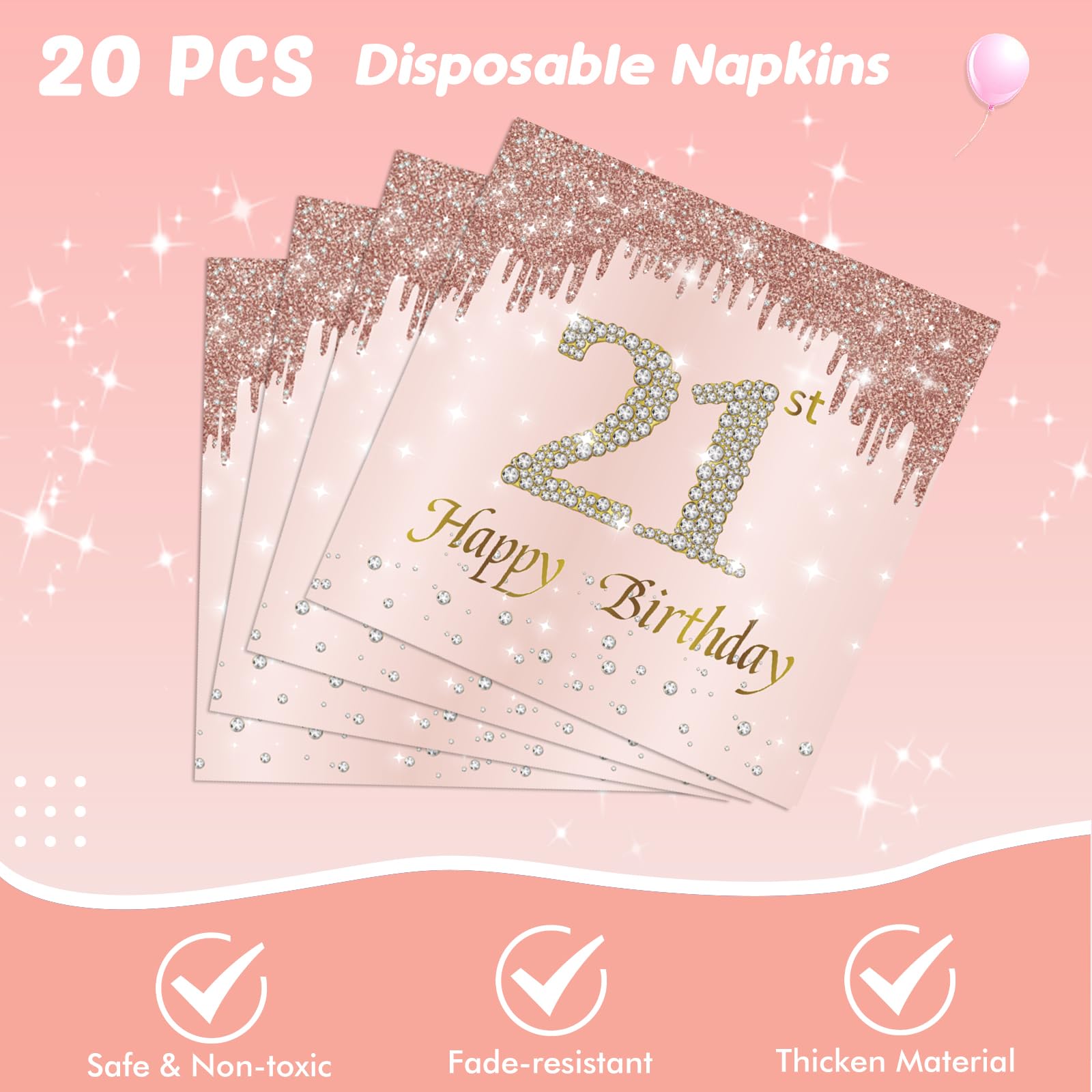 41Pcs 21St Birthday Decorations For Girls Her, Rose Gold Birthday Party Supplies Include 20Pcs Plates 20Pcs Napkins And 1Piece T