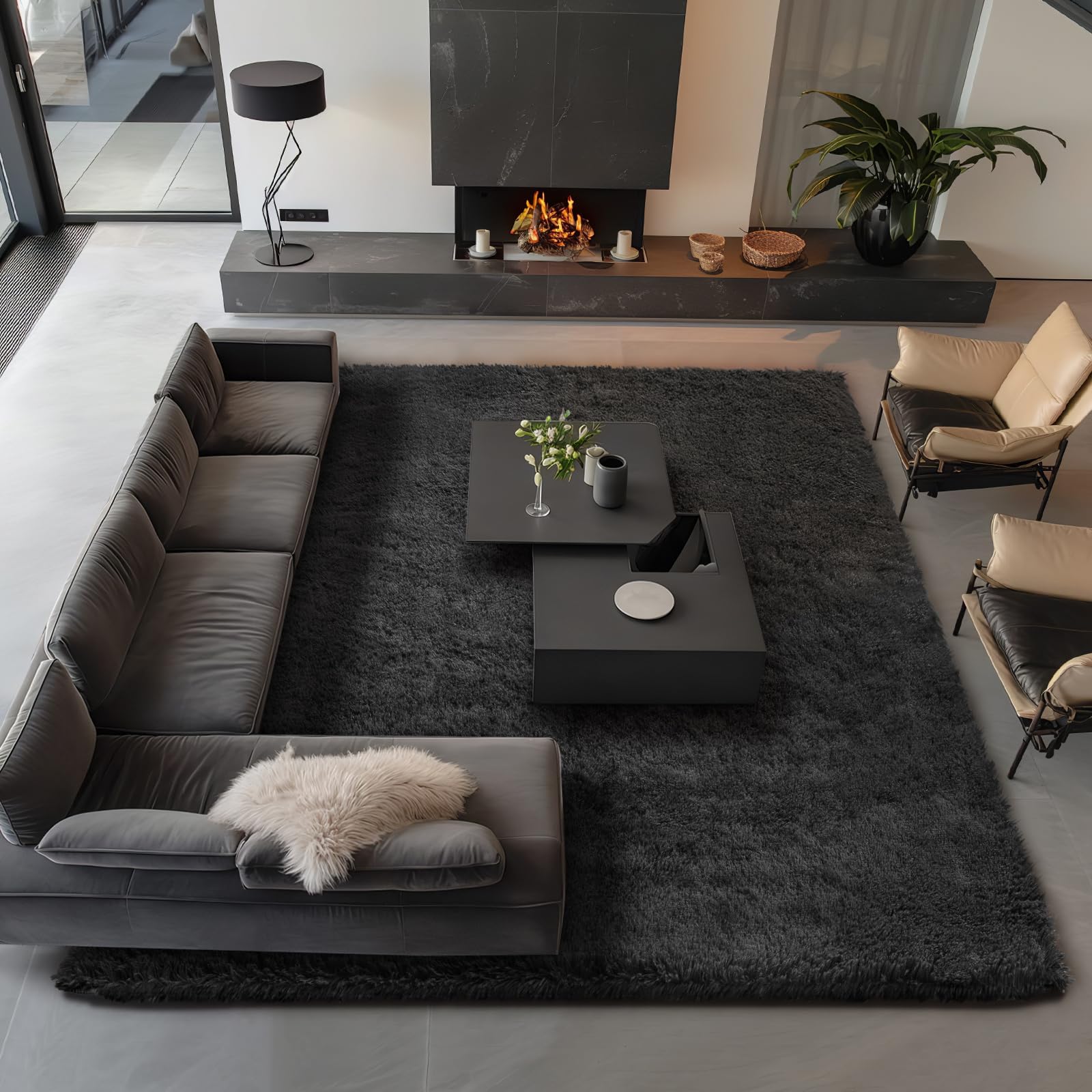 Ophanie Area Rugs 9x12 Living Room, Large Black Bedroom Carpet, Big Shag Indoor Thick Soft Nursery Rug, Fluffy Carpets for Boy a