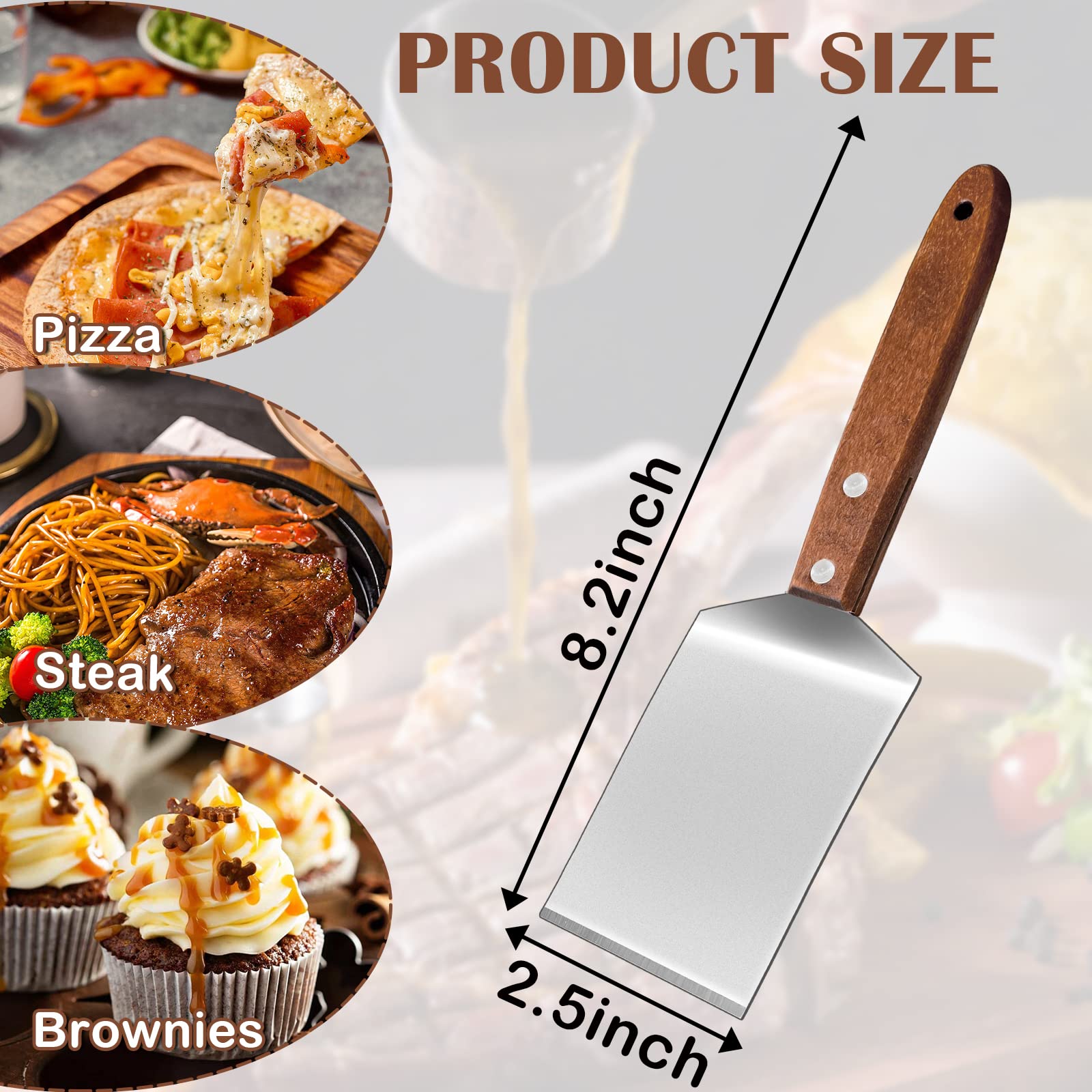 4 Pcs Small Brownie Cookie Spatula Metal Stainless Steel Spatula With Wooden Handle For Desserts Cutting And Serving Desserts, B