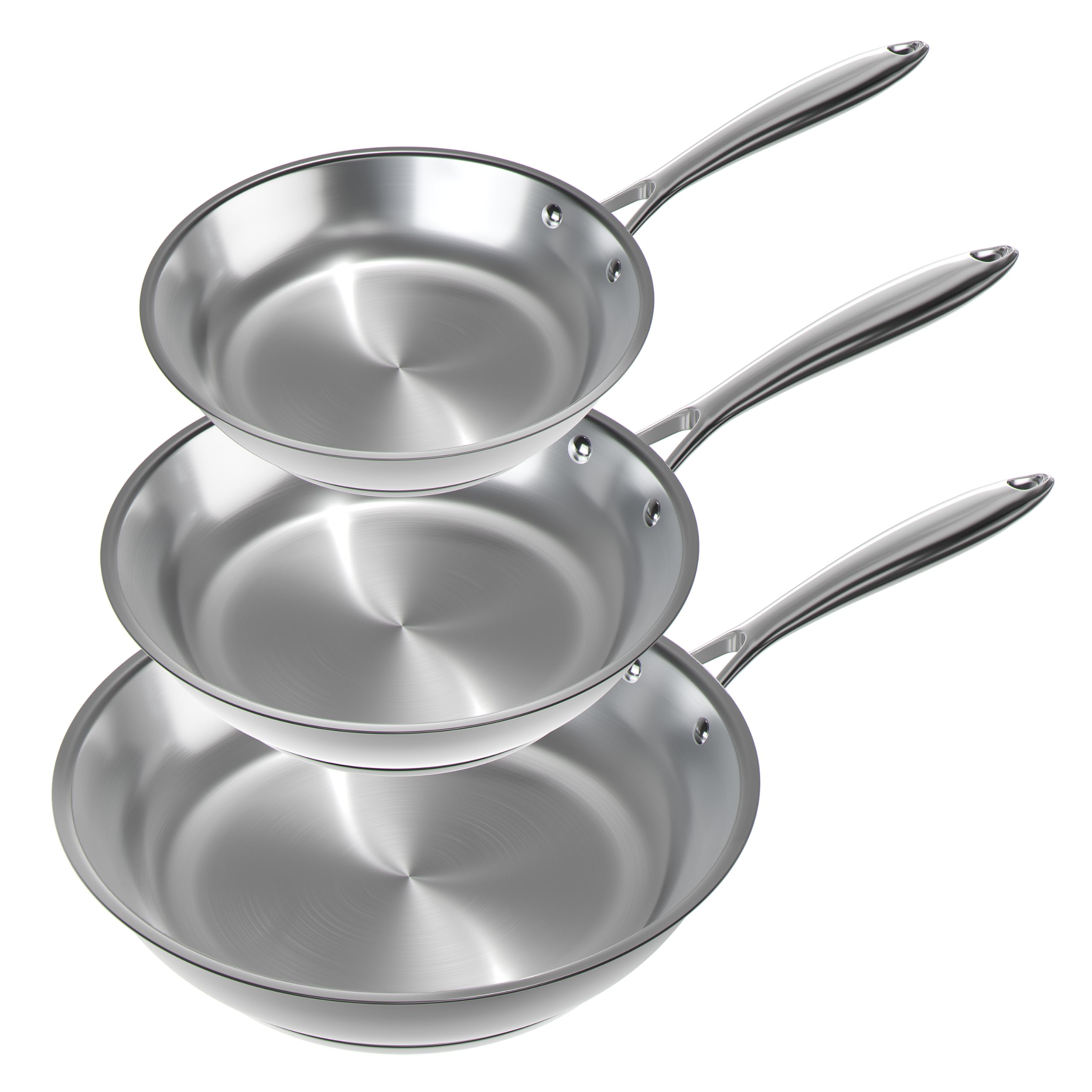 Stainless Steel Frying Pan Set 3 Piece - 8 Inch, 10 Inch And 12 Inch Fry Skillet Stainless Steel Pan, Dishwasher And Oven Safe C