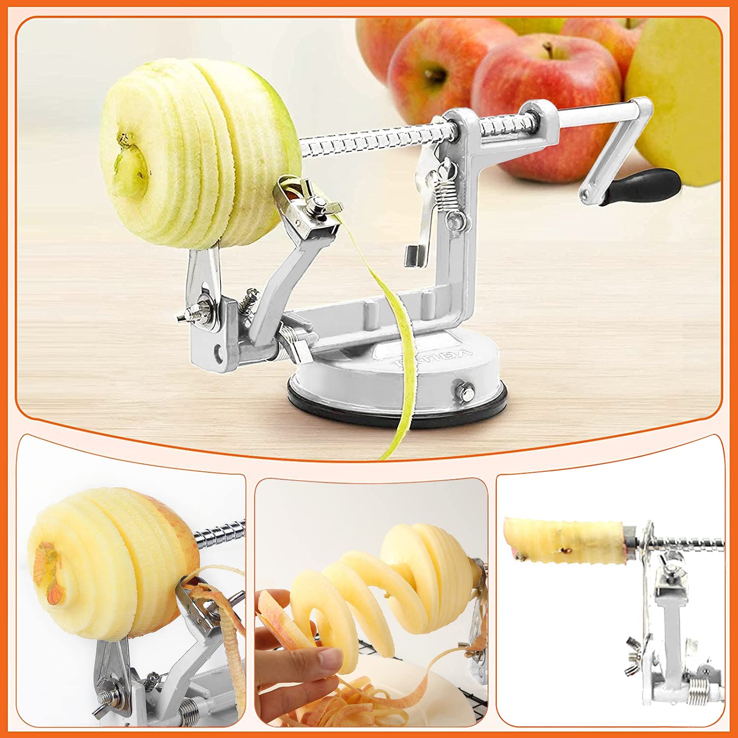 Apple Peeler Corer, Long Lasting Chrome Cast Magnesium Alloy Apple Peeler Slicer Corer With Stainless Steel Blades And Powerful