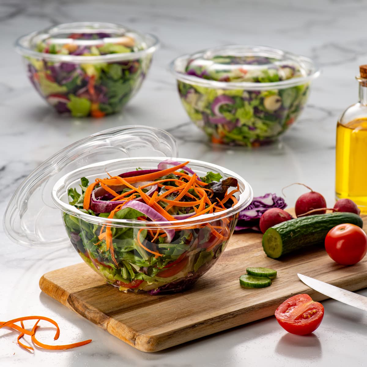 Comfy Package Gusto [32 Oz. - 50 Count] Clear Plastic Salad Bowls With Lids, Disposable Salad Containers For Lunch - Perfect For