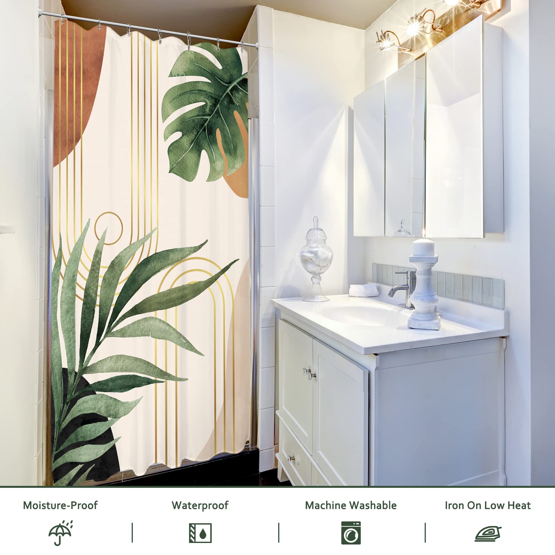 Glawry Small Stall Narrow Shower Curtain 36Wx72L Inches Tropical Bohemian Leaves Mid Century Abstract Boho Botanical Bathroom Cu