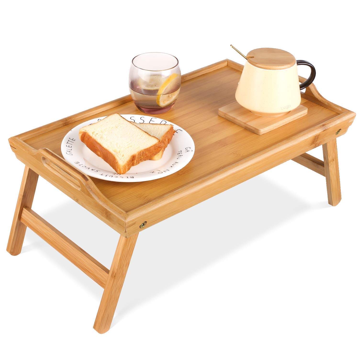 Snazzy Bamboo Wood Foldable Food Tray Breakfast Table Eating Serving Bed Tray Study Laptop Bed Serving Tray With Legs For Home,B