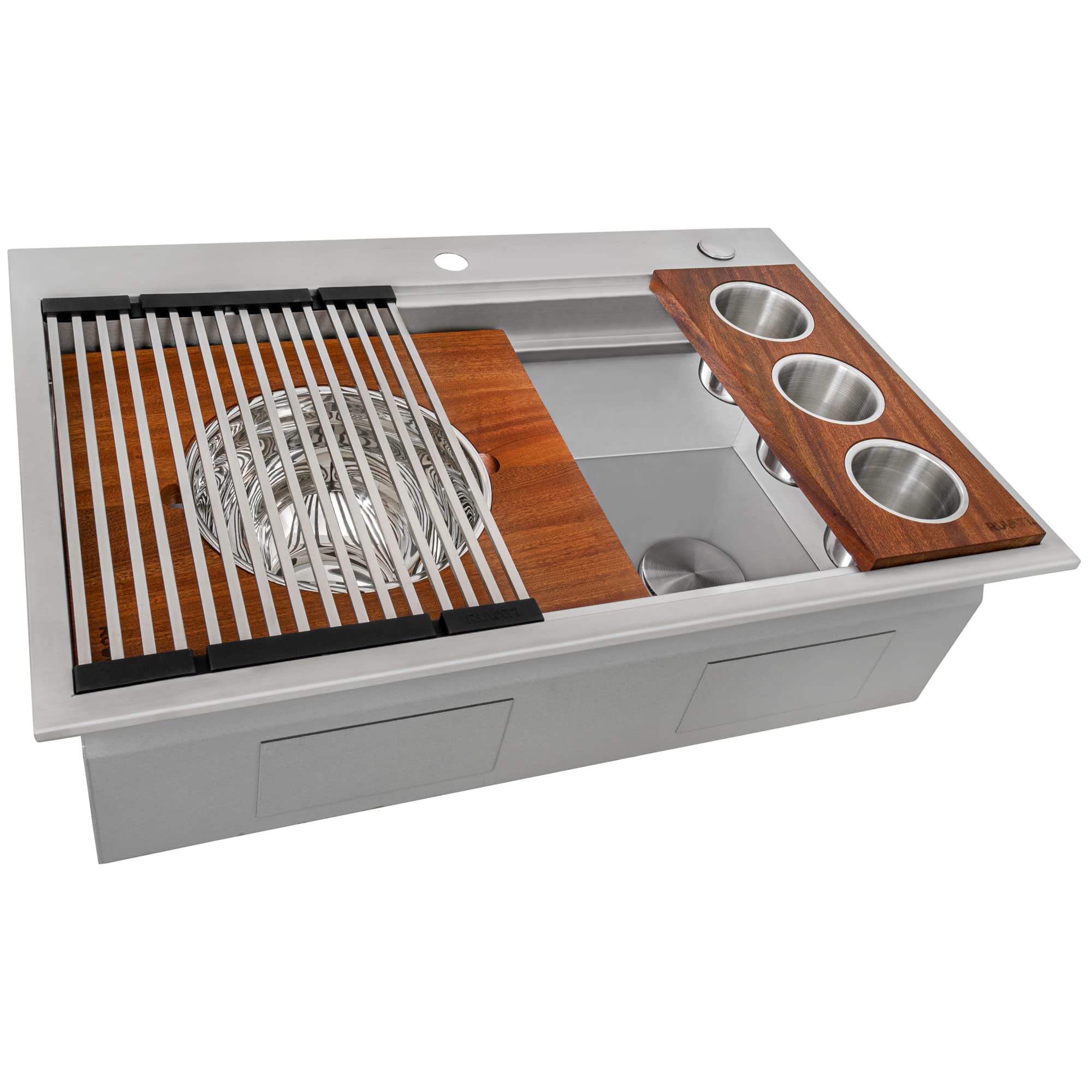 Ruvati 33-Inch Workstation Two-Tiered Ledge Kitchen Sink Drop-In Topmount 16 Gauge Stainless Steel - Rvh8424