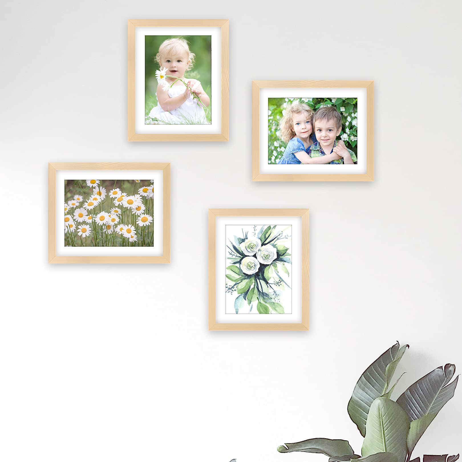 8x10 Grain Picture Frames Natural Solid Wood 4 Pack for Wall Mounting and Tabletop Display