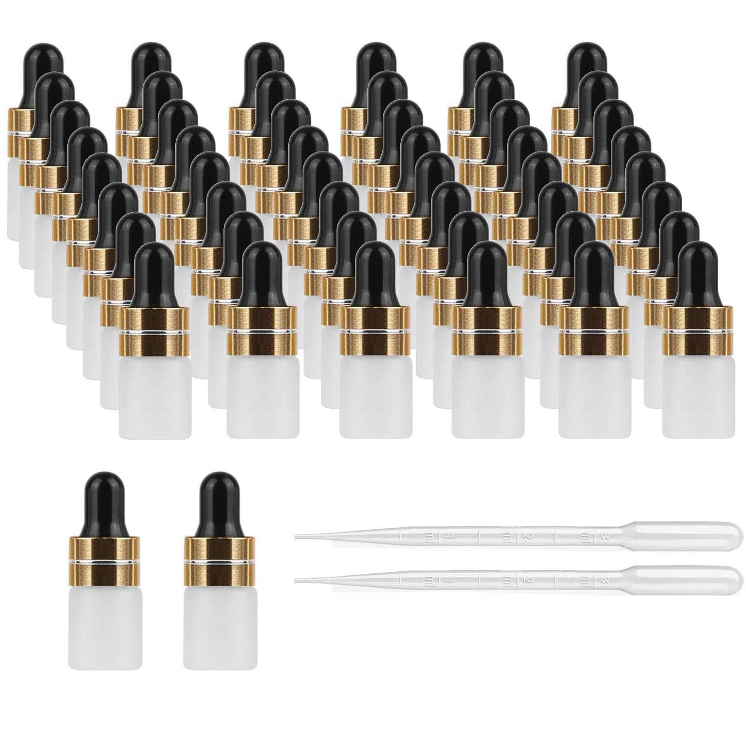 50Pcs 2Ml Mini Translucent Frosted Glass Dropper Bottle Sample Vial Jar Empty Refillable Cosmetic Essential Oil Bottle Container