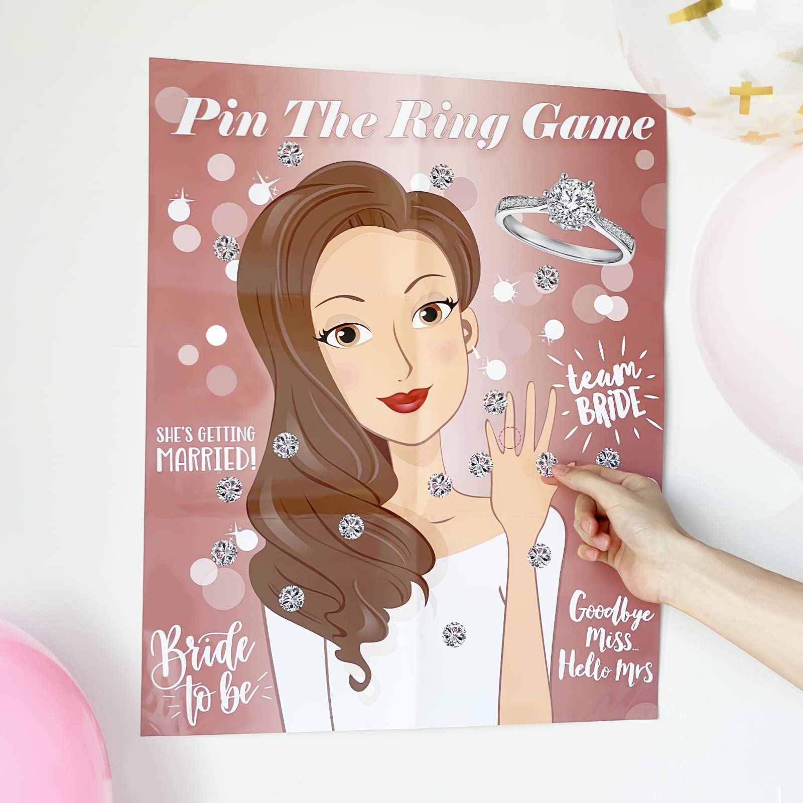 Tyhjoy Pin The Ring On The Bride Game, 40 Guests Bridal Shower Bachelorette Party Decorations Games