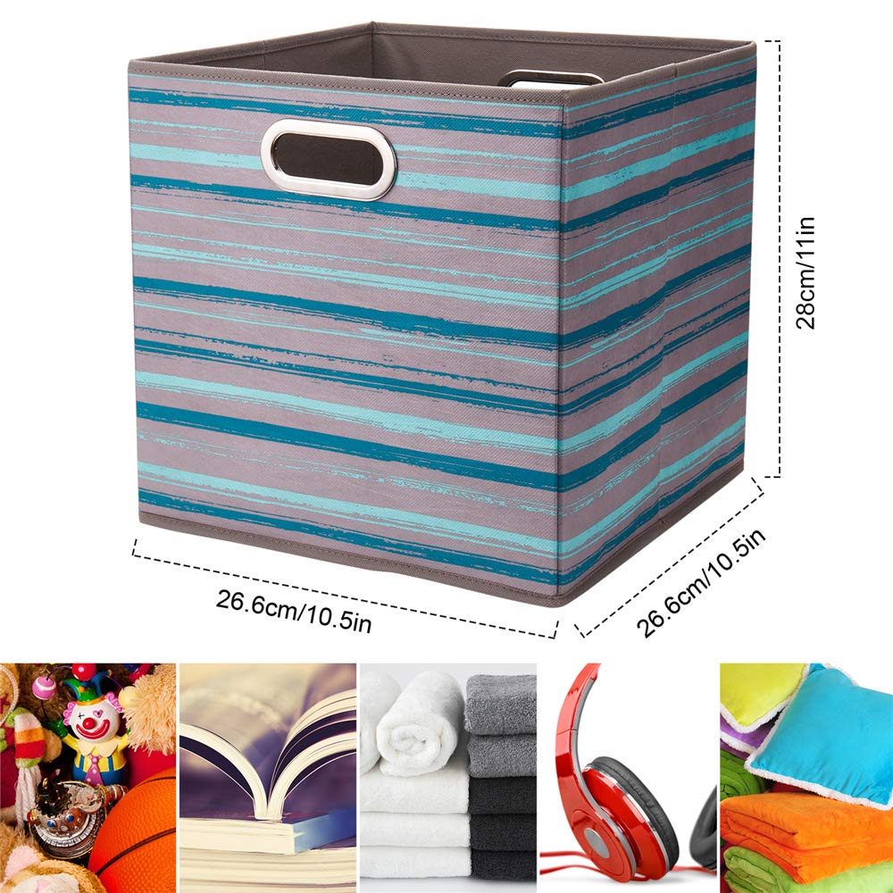 Collapsible Storage Cube Bins Gray Organizer Bins Teal Pattern Printed Cubes Storage Boxes 10.5X10.5 X 11 In Cubes Inserts Folda