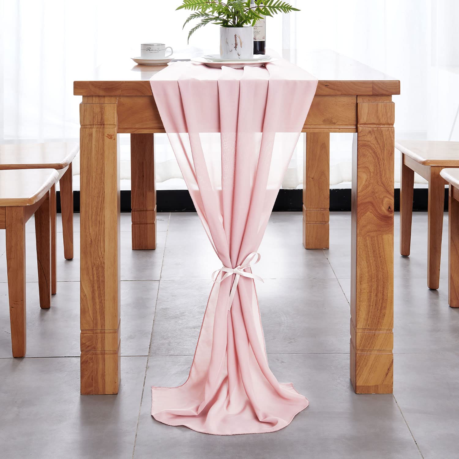 Delovo 2Packs Blushing Pink Table Runner 27X120 Inches Long Sheer Chiffon Table Runner For Wedding Party Banquets Bridal Home Ta