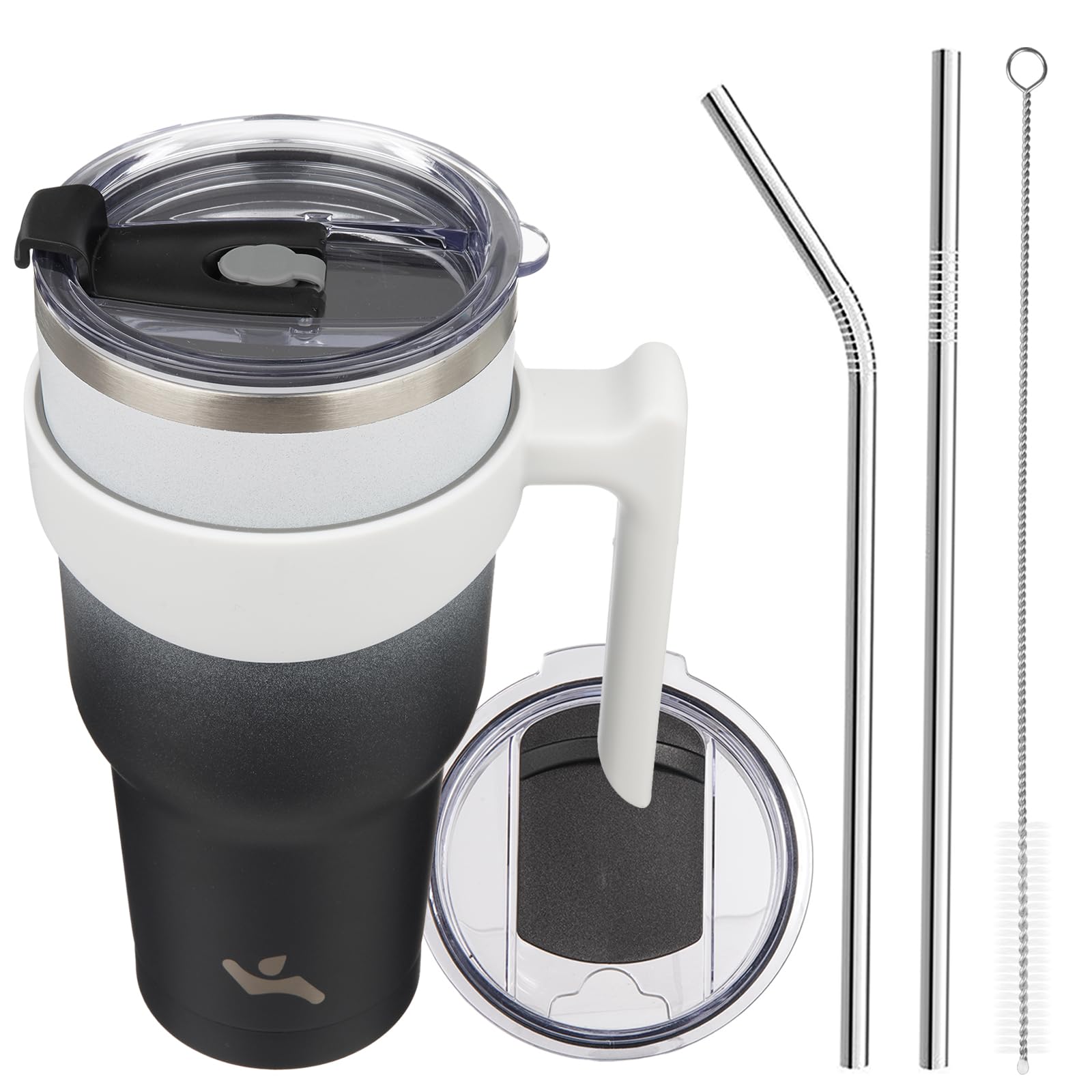 Konokyo 40 oz Tumbler with Handle and 2 Straw 2 Lid, Insulated Water Bottle Stainless Steel Vacuum Cup Reusable Travel Mug,Day N