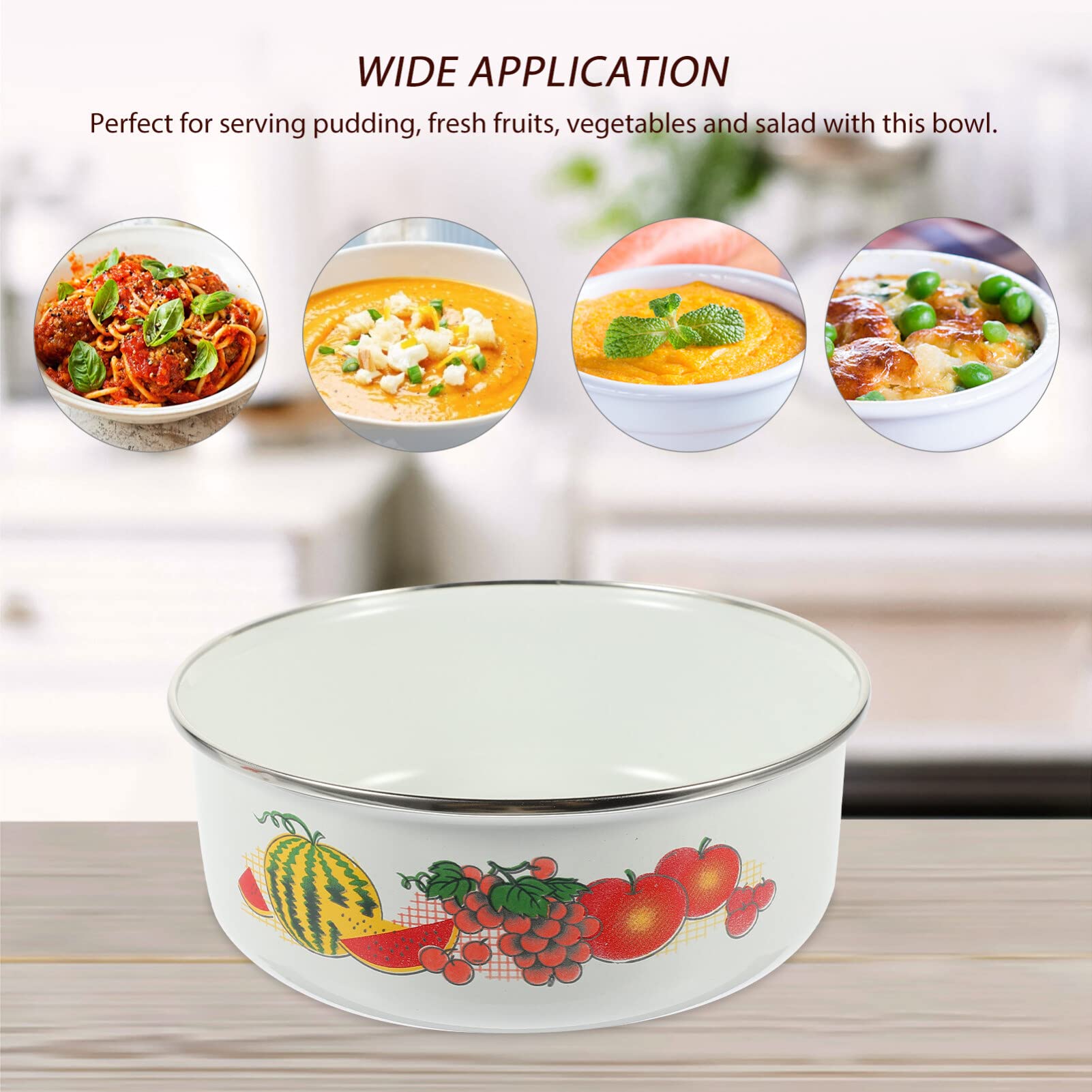 Kichvoe 3Pcs Enamel Mixing Bowl Set Vintage Enamel Bowl With Lid Chinese Style Soup Basin Salad Fruit Food Storage Container Pre