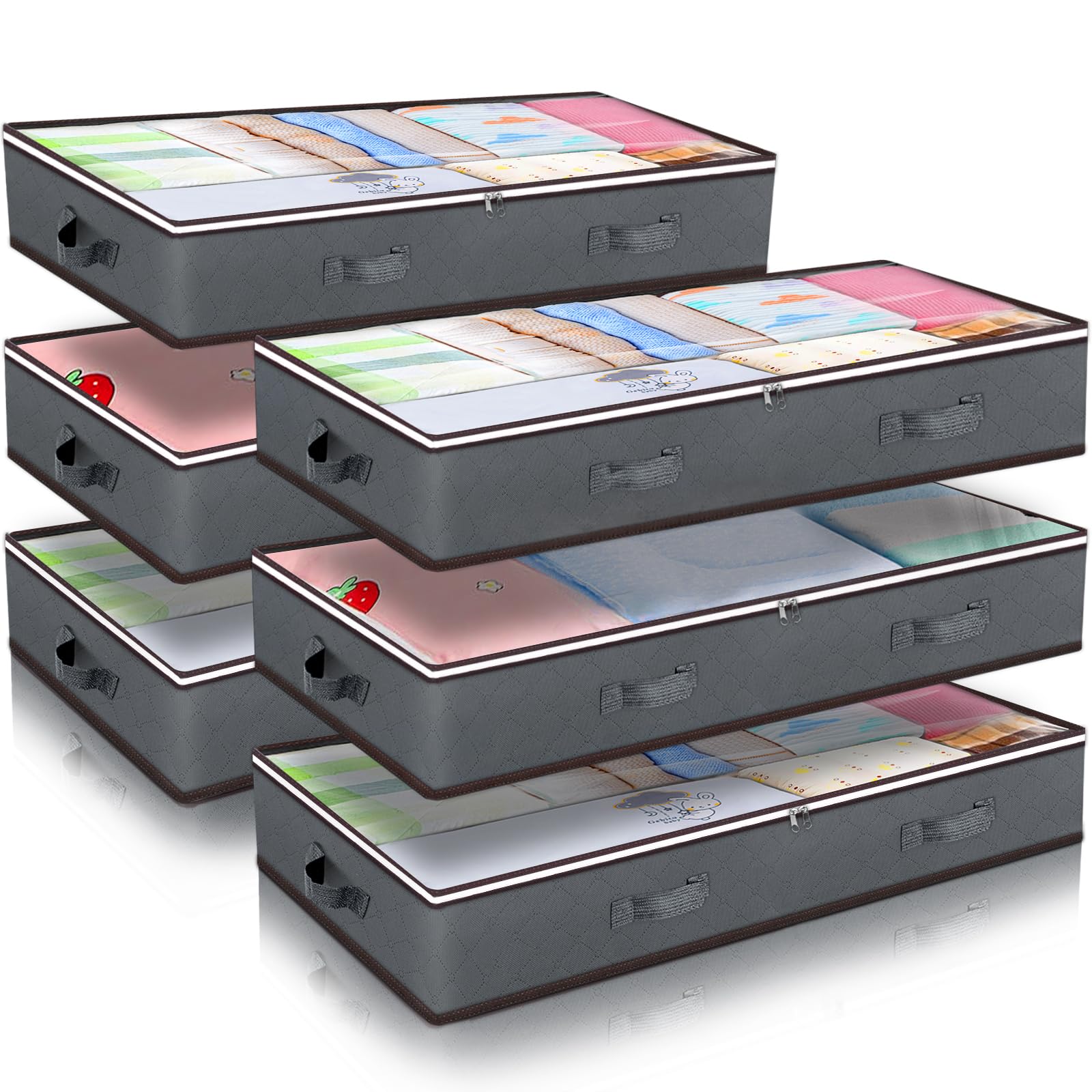 90L Under Bed Storage Containers, 6 Pack Underbed Closet Storage Organizer System, Moving Bags with Clear Window and Reinforced