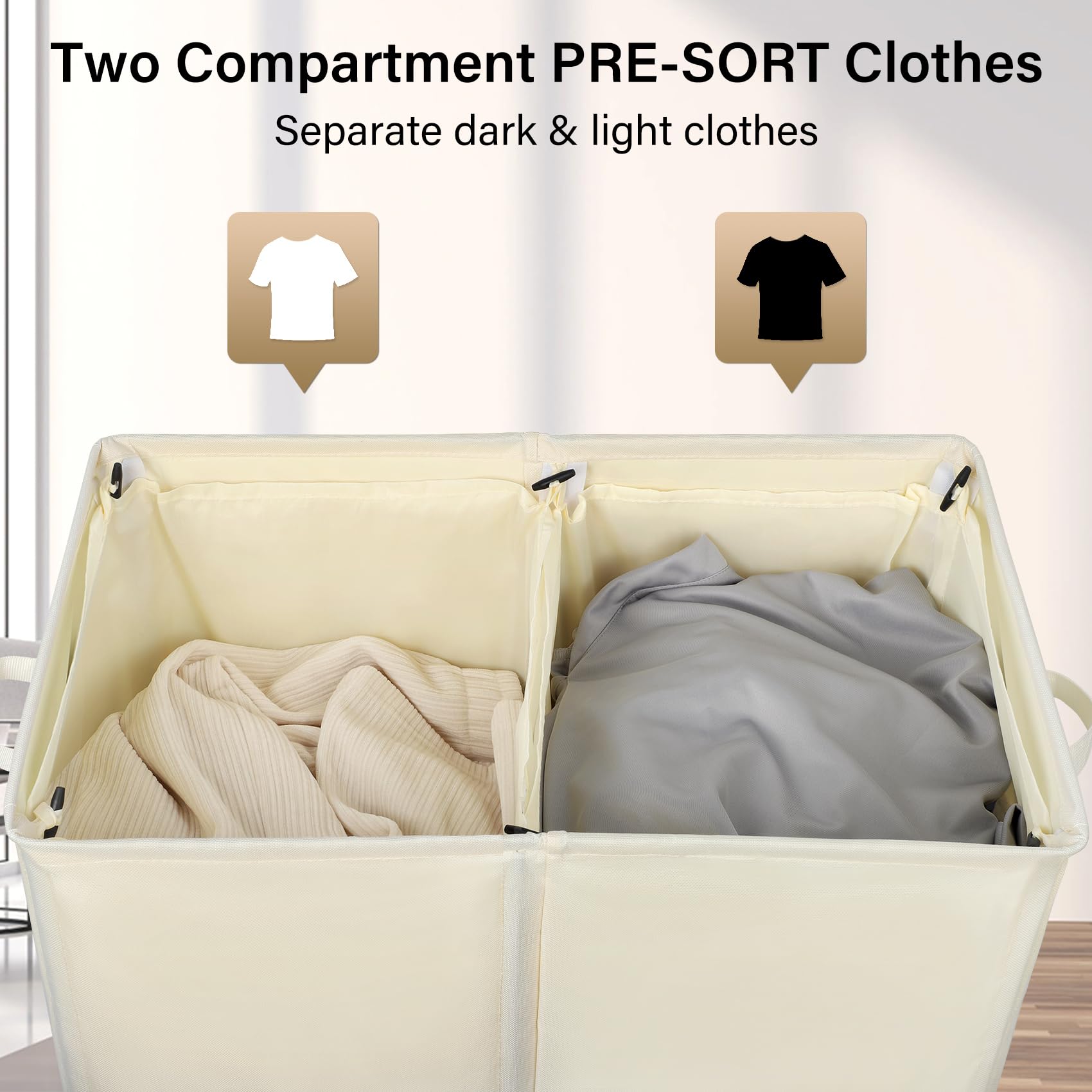 Double Laundry Hamper With Lid And 4 Removable Laundry Bags, Collapsible Laundry Hamper 2 Section Dirty Clothes Hamper With Hand