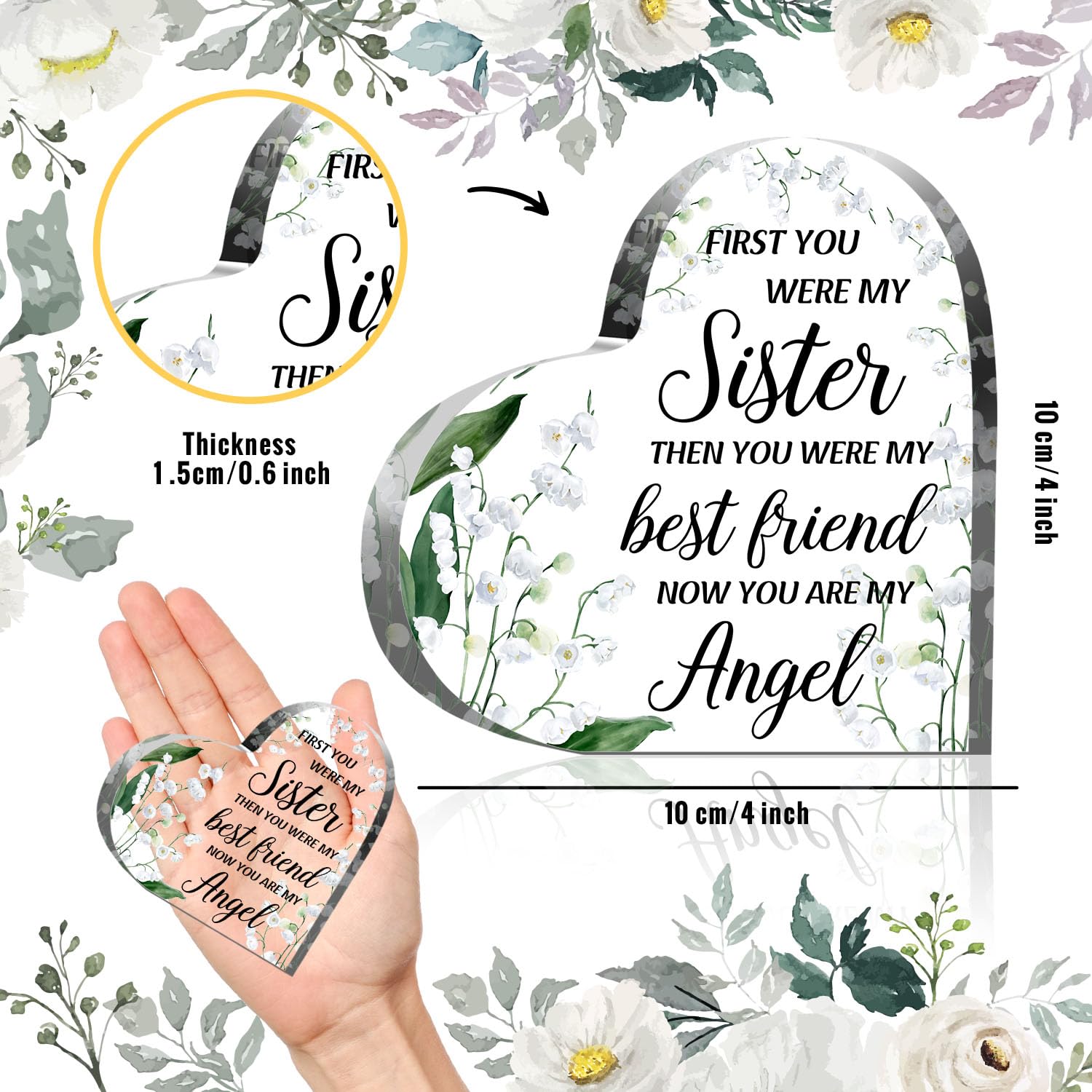 Sympathy Gifts for Loss of Sister, Memorial Gifts for Friends Female Women, In Memory of Sister Acrylic Heart Plaque, Funeral Re