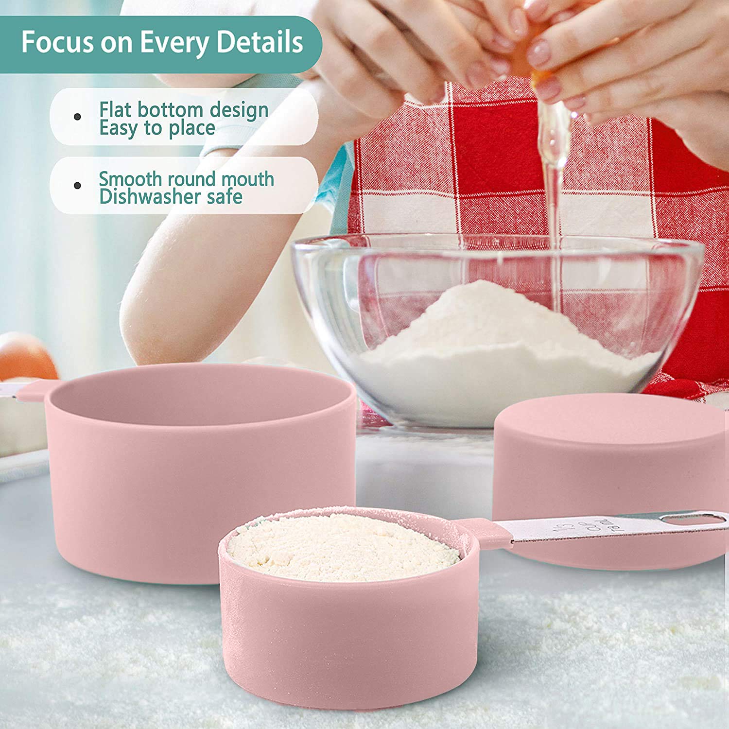 8 Pieces Measuring Cups And Spoons Set / Nesting Measuring Cups With Stainless Steel Handle / For Dry And Liquid Ingredient (Lig