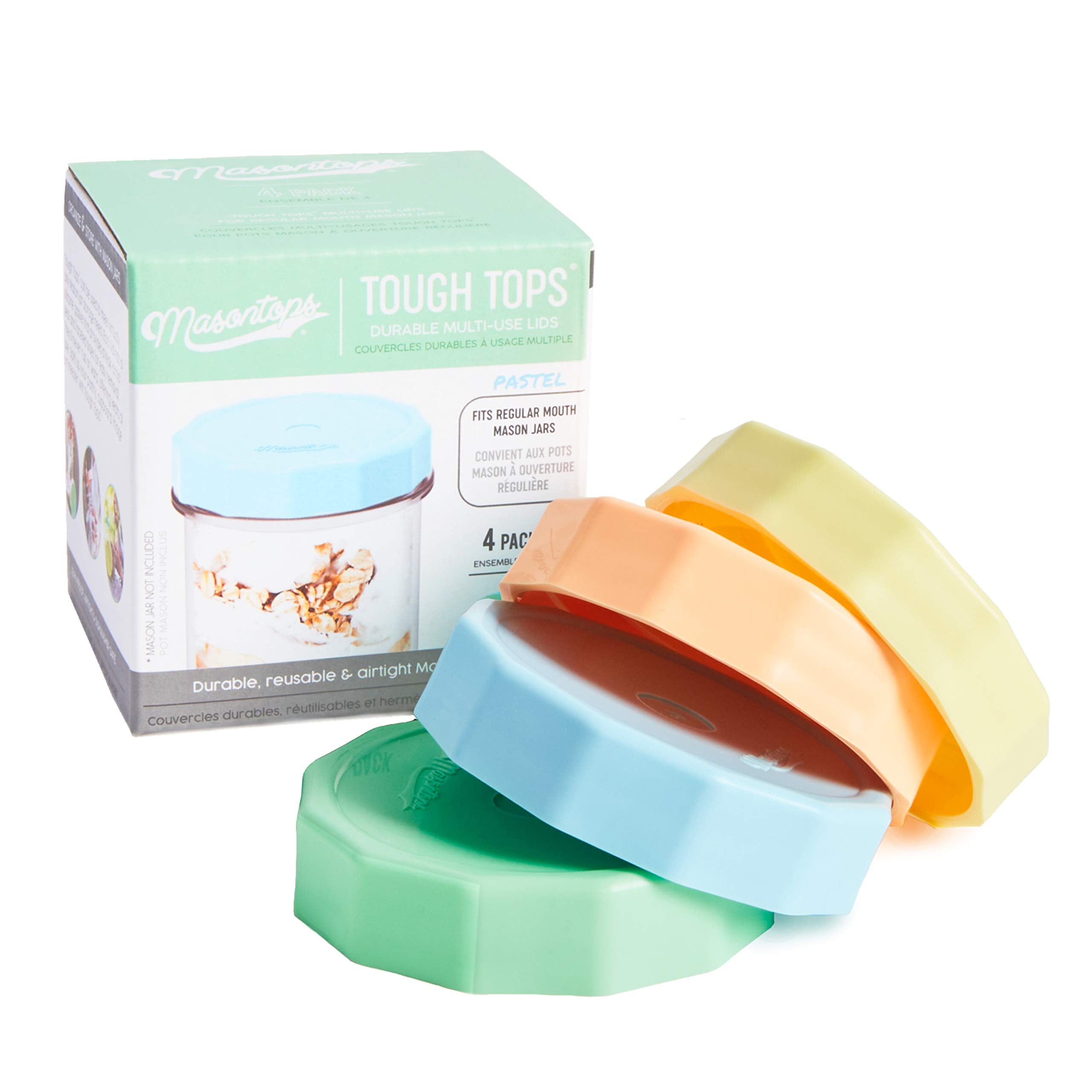 Masontops Tough Tops - Ball Regular Mouth Mason Jar Lids Plastic Leakproof - Bpa-Free Multi Colored Plastic Mason Jar Lids - Reu