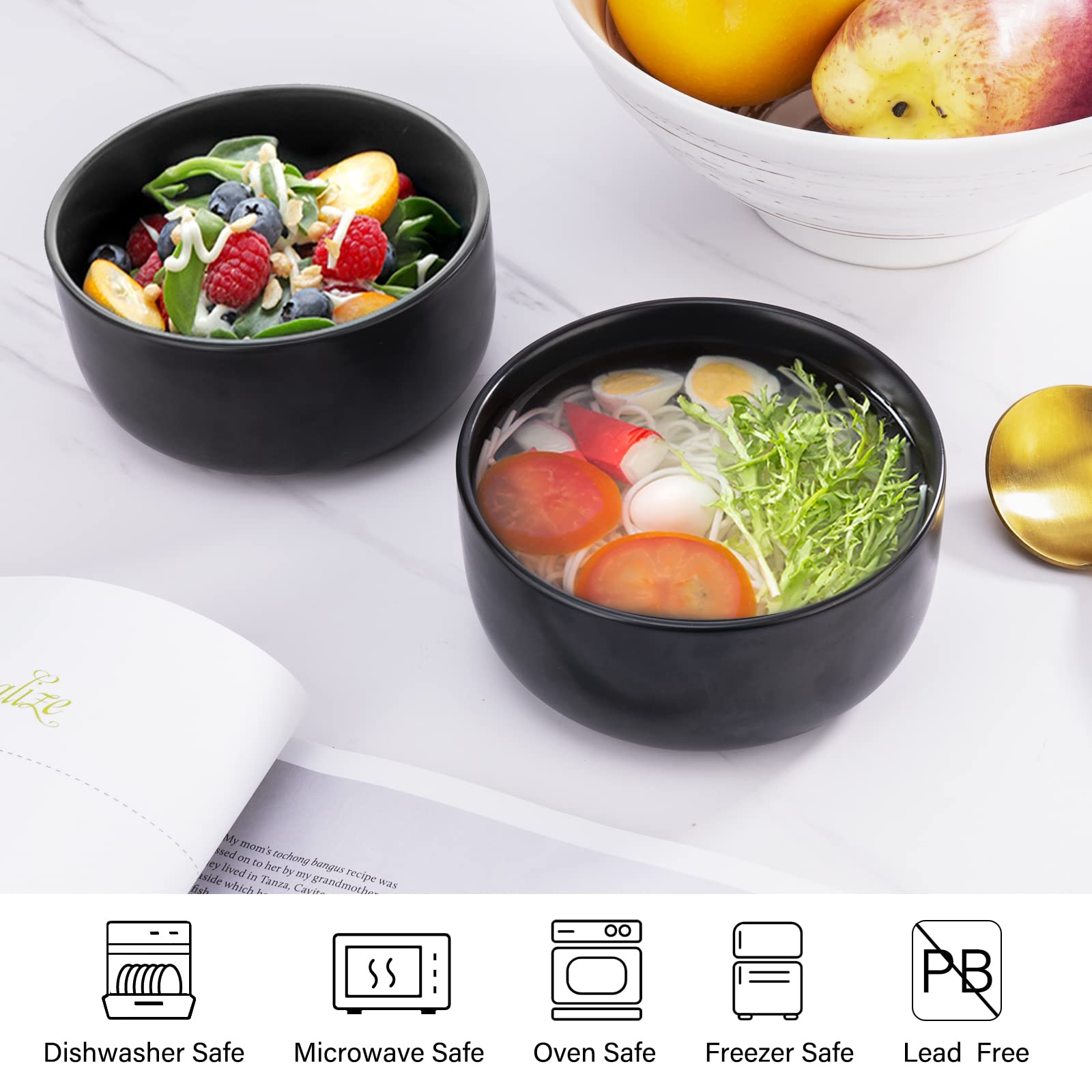 Aquiver 10 Ounces Ceramic Bowl Set - Porcelain Matte Small Bowls - Side Dishes For Desserts, Ice Cream, Snacks, Condiments, Souf