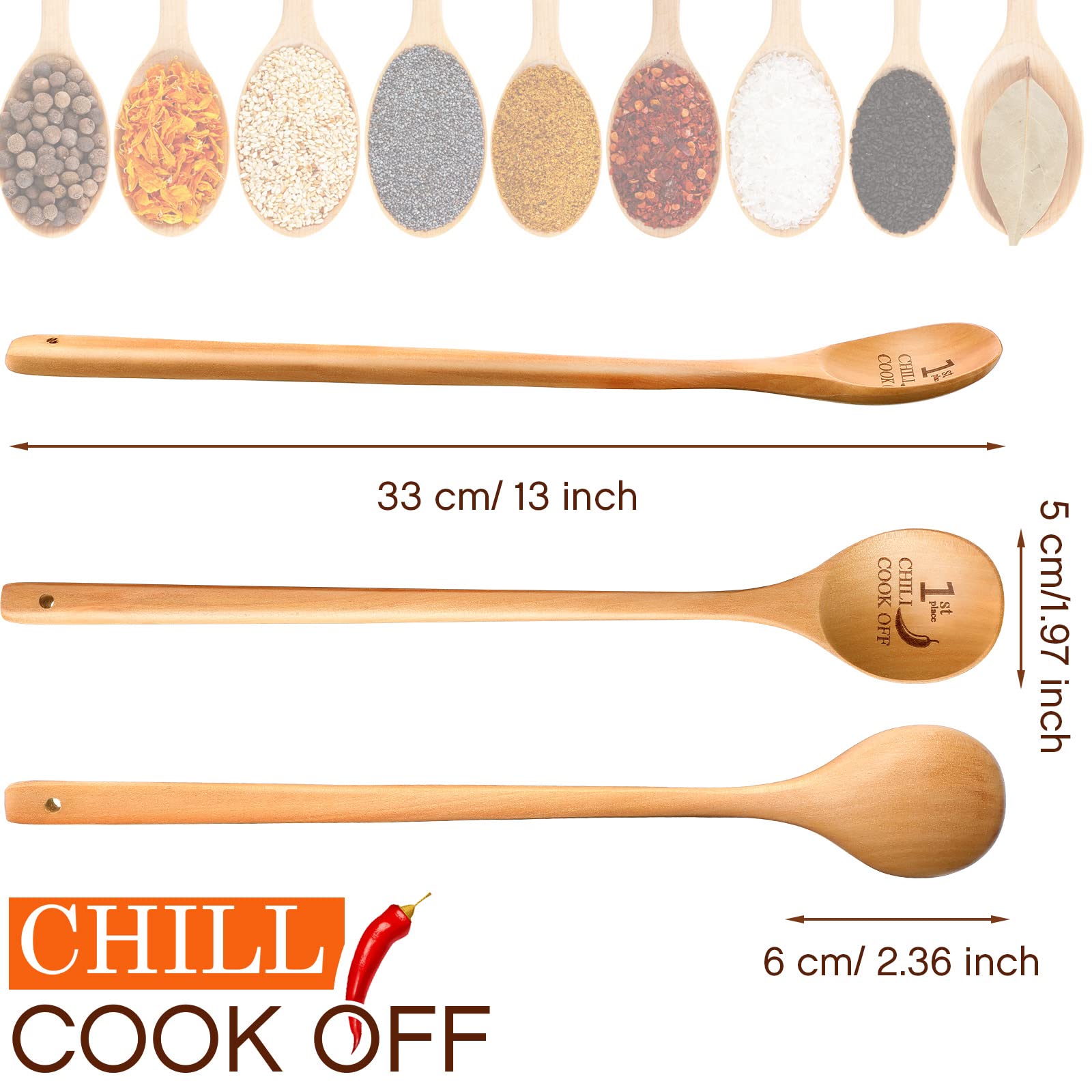 Set Of 3 Chili Cook Off Trophies Prizes, 1St, 2Nd, 3Rd, Wooden Spoons For Cooking, 13 Inch Awards Long Handled Cooking Spoons Fo