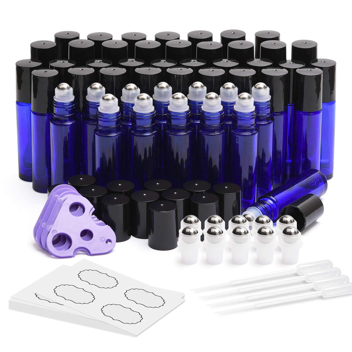 Ulg Essential Oil Roller Bottles 48 Pack 10Ml Cobalt Blue Glass Empty Bottles With Stainless Steel Roller Balls (10 Extra Roller