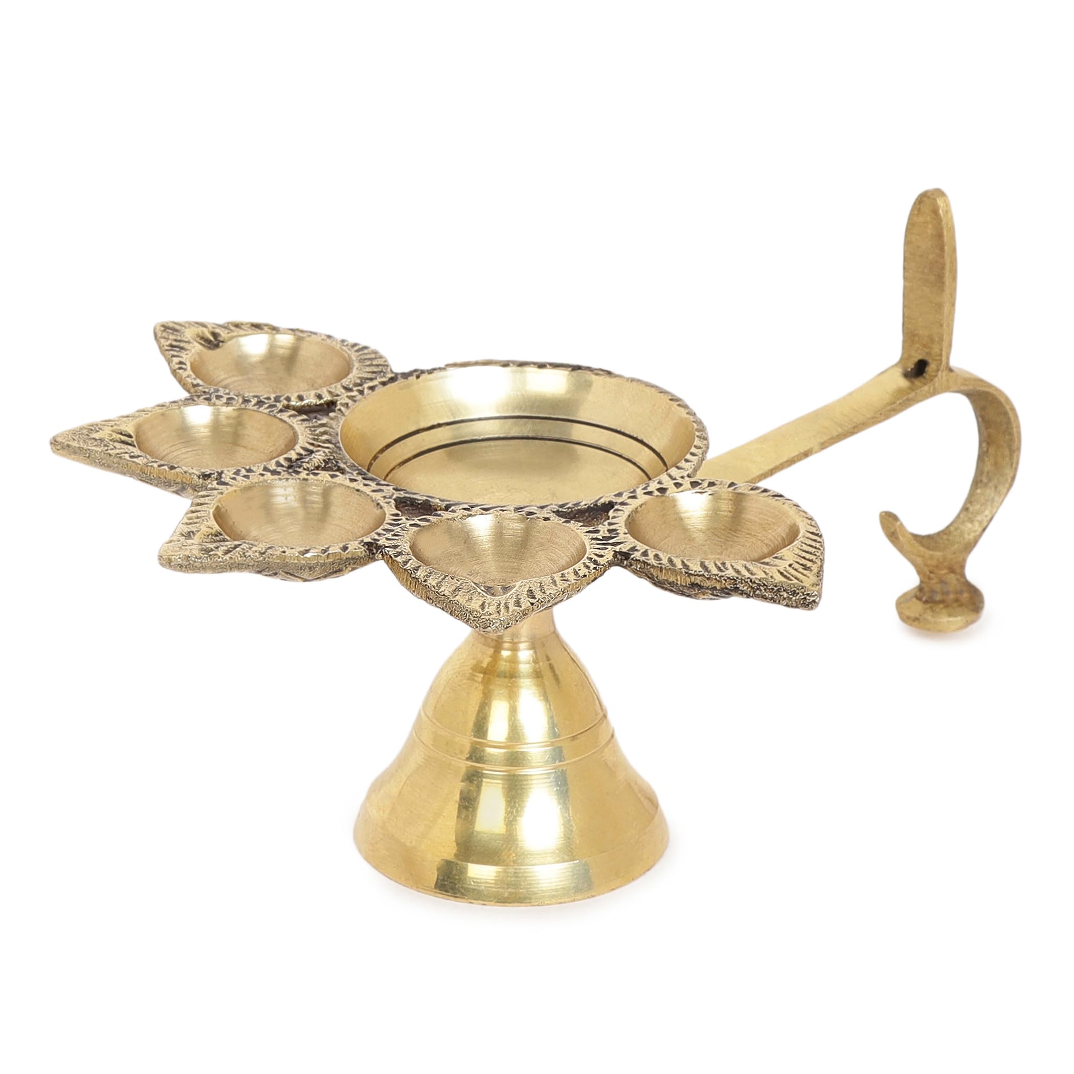 10Club Panch Aarti 100% Pure Brass Diya | Panchmukhi Puja Diya (15L X 11B X 6H cm, 370 gm) | Ghee Lamp | Aarti Ghee Deepak for H