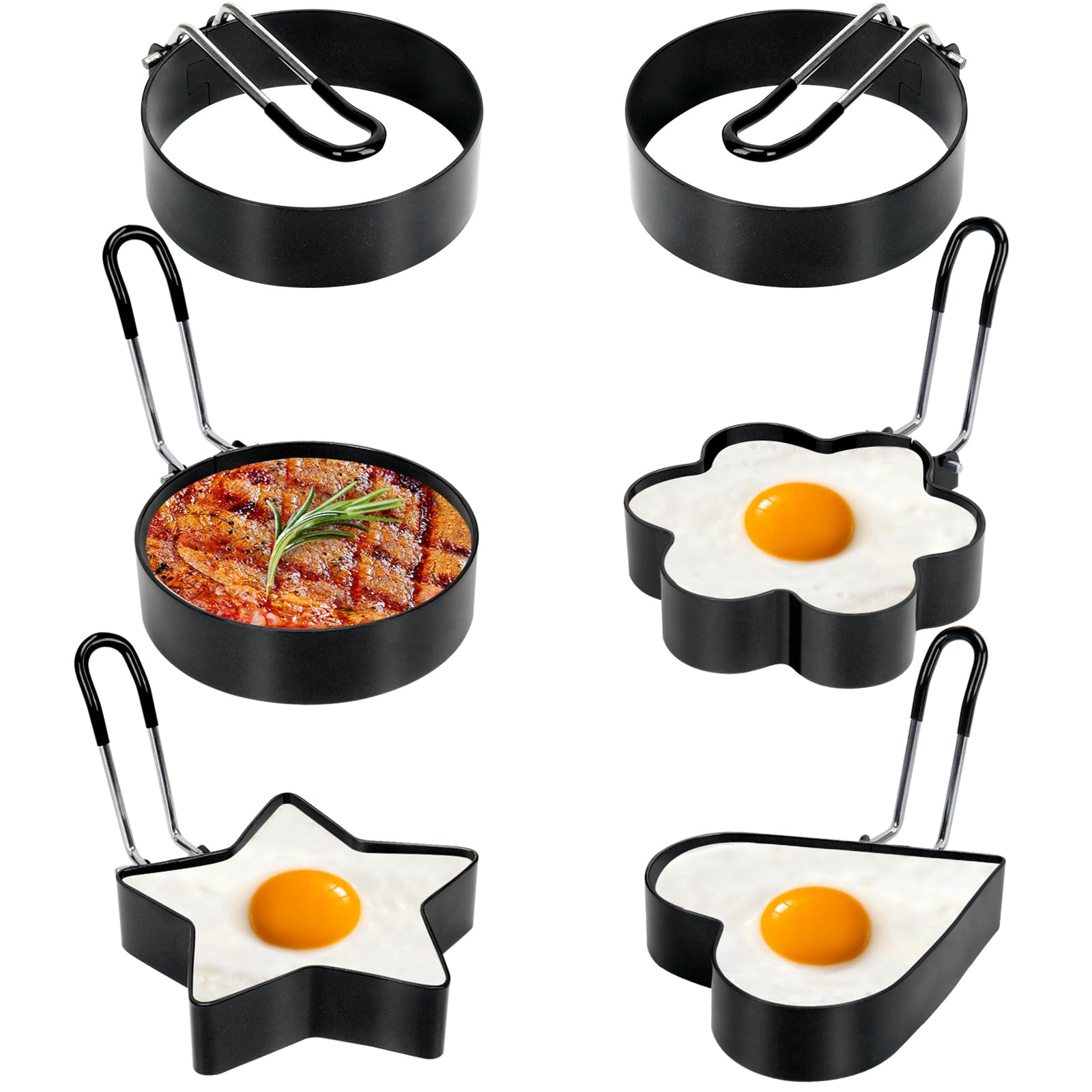 Egg Ring,Leeloon 4 Pack Stainless Steel Egg Ring Molds With Non Stick Metal Shaper Circles For Fried Egg Mcmuffin Sandwiches,Fry