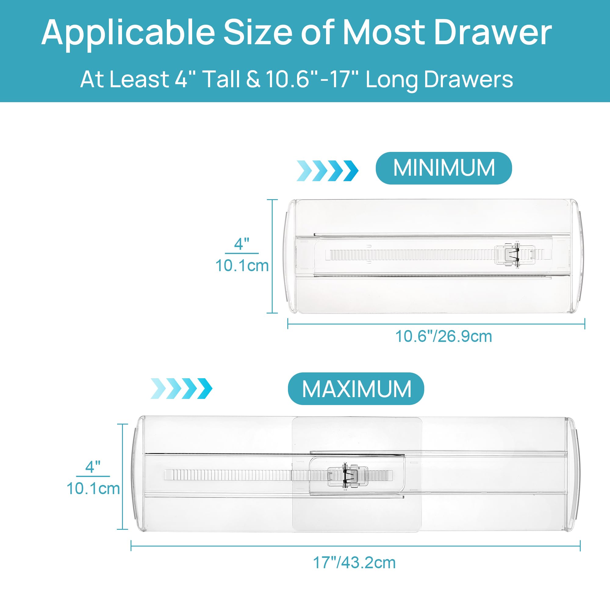 Vtopmart 8 Pack Drawer Dividers for Clothes, Adjustable 4'' High Expandable from 10.6''-17'' Dresser Drawer Organizer, Clear Pla