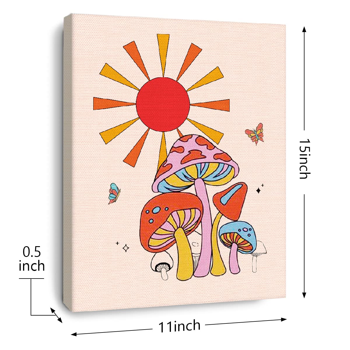 Otingqd Vintage Mushroom Sunshine Preppy Canvas Wall Art, Mushroom Poster Wall Art, Mushroom Painting Wall Decor For Teen Colleg