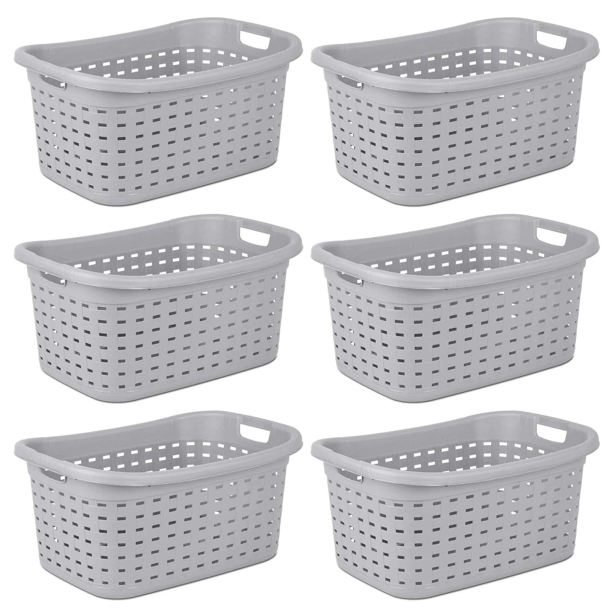 Sterilite Weave Laundry Basket, Freestanding Plastic Clothes Hamper With Handles, 6 Pack, Cement