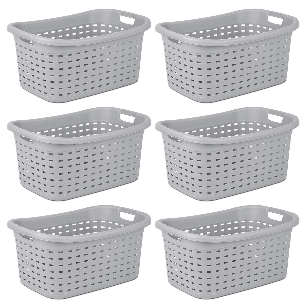 Sterilite Weave Laundry Basket, Freestanding Plastic Clothes Hamper With Handles, 6 Pack, Cement