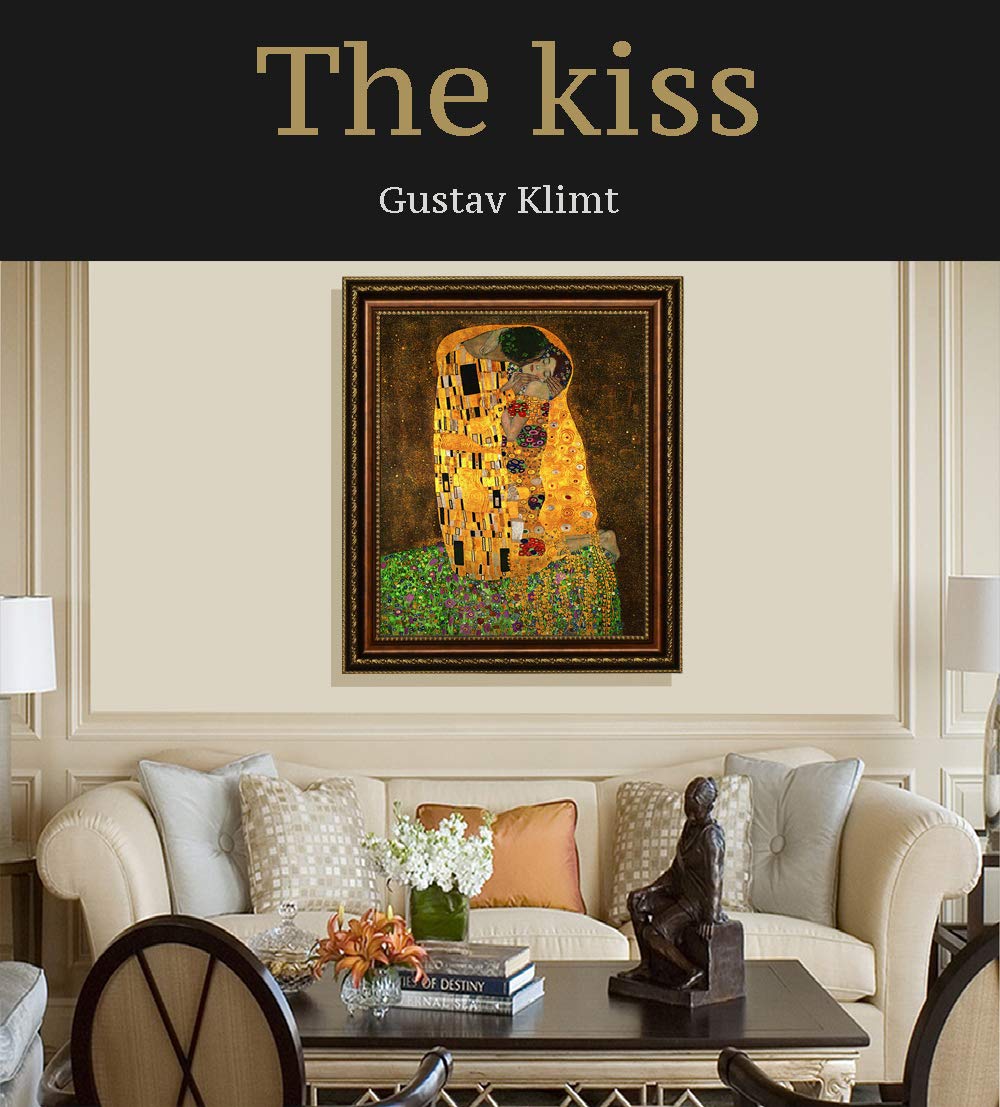 Eliteart-The Kiss By Gustav Klimt Giclee Art Canvas Prints-Framed Size:28 3/16'' X34 3/16''