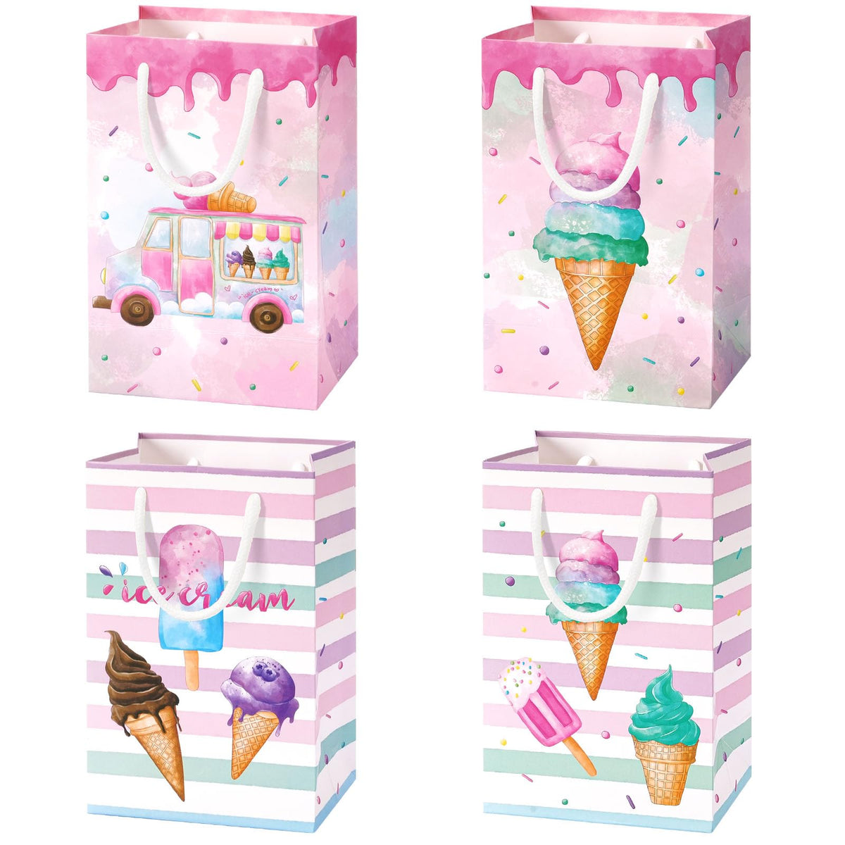 Wernnsai 16 Pcs Ice Cream Gift Bags With Handles Reusable Ice Cream Party Favor Bags For Summer Party Supplie Candy Tote Bags Fo