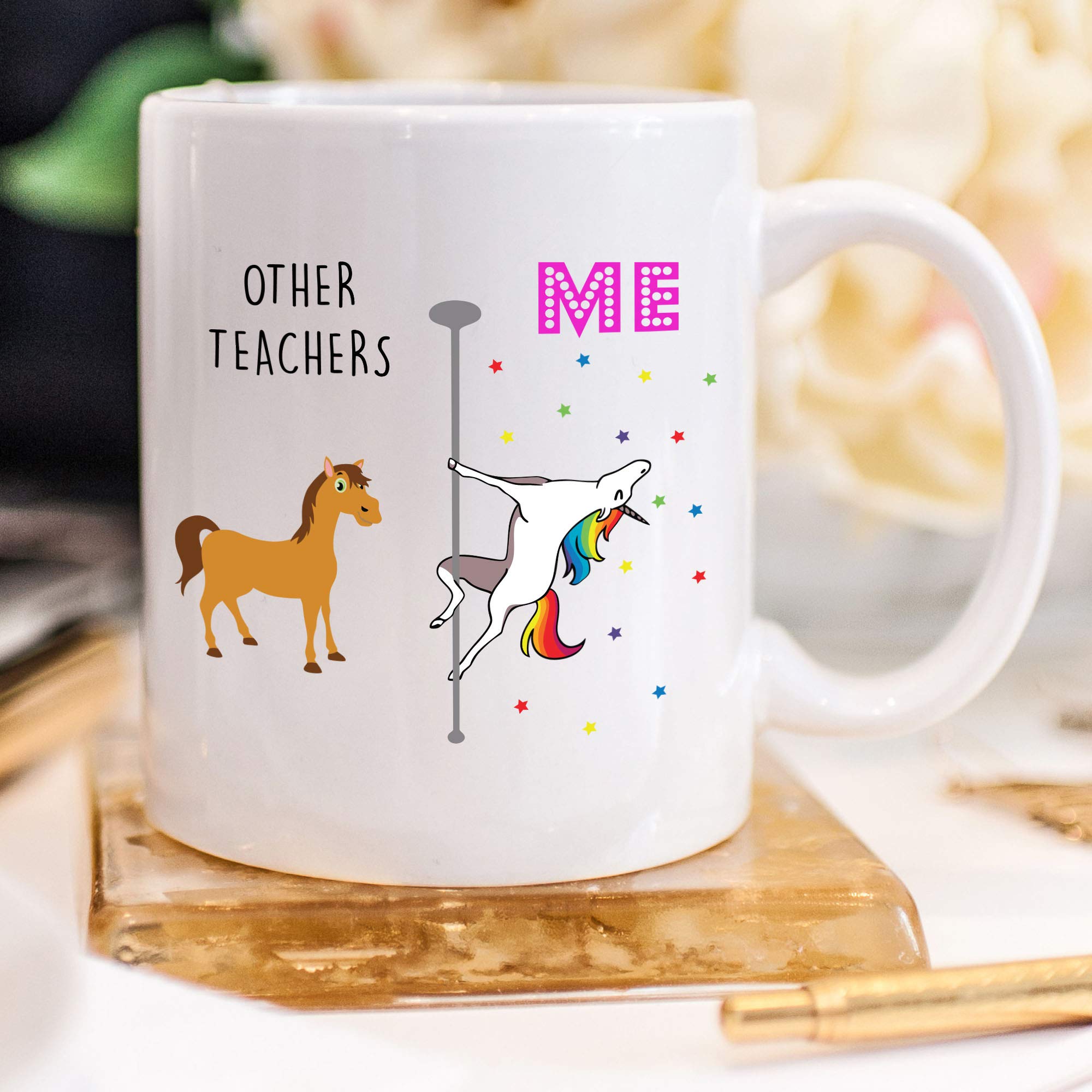 YouNique Designs Teacher Coffee Mug, 11 Ounces, Unicorn Mug, Teacher Gifts for Men and Women (White)