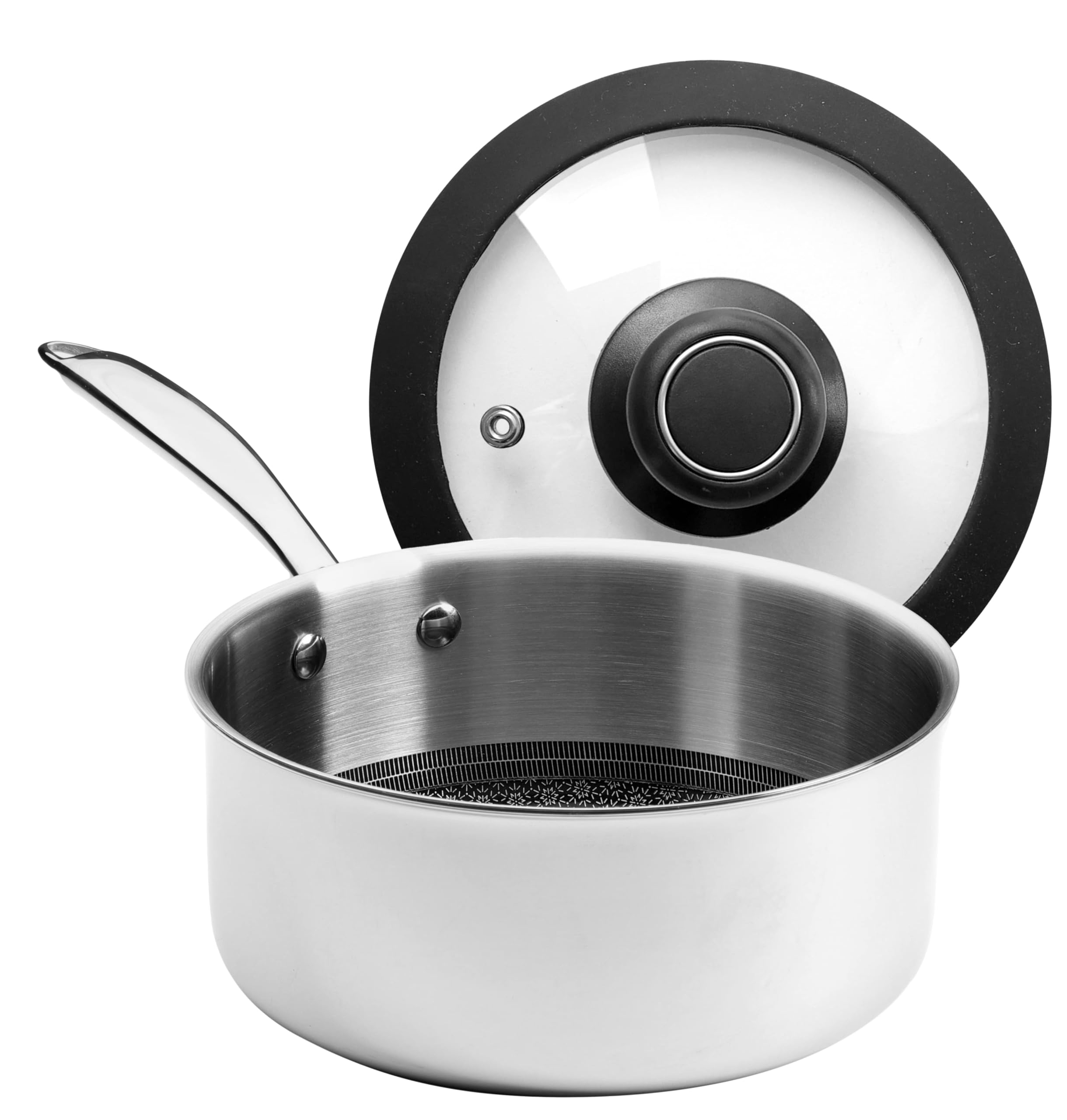 Black Cube CeramicQR Quick Release Cookware Saucepan  6.5Inch, 1.5Quart, Silver  Stainless Steel Induction Saucepan with Tem