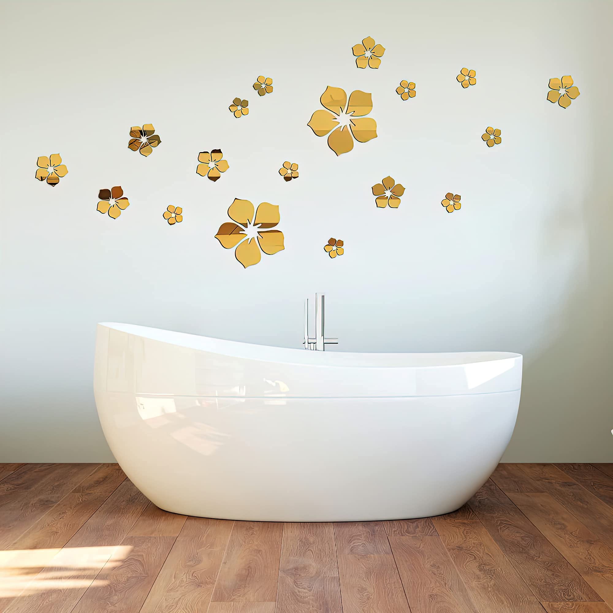 Philbinden Acrylic Mirror Floral Wall Stickers Self Adhesive Mirror Wall Decor Removable Mirror Decor 3D Flower Diy Wall Sticker