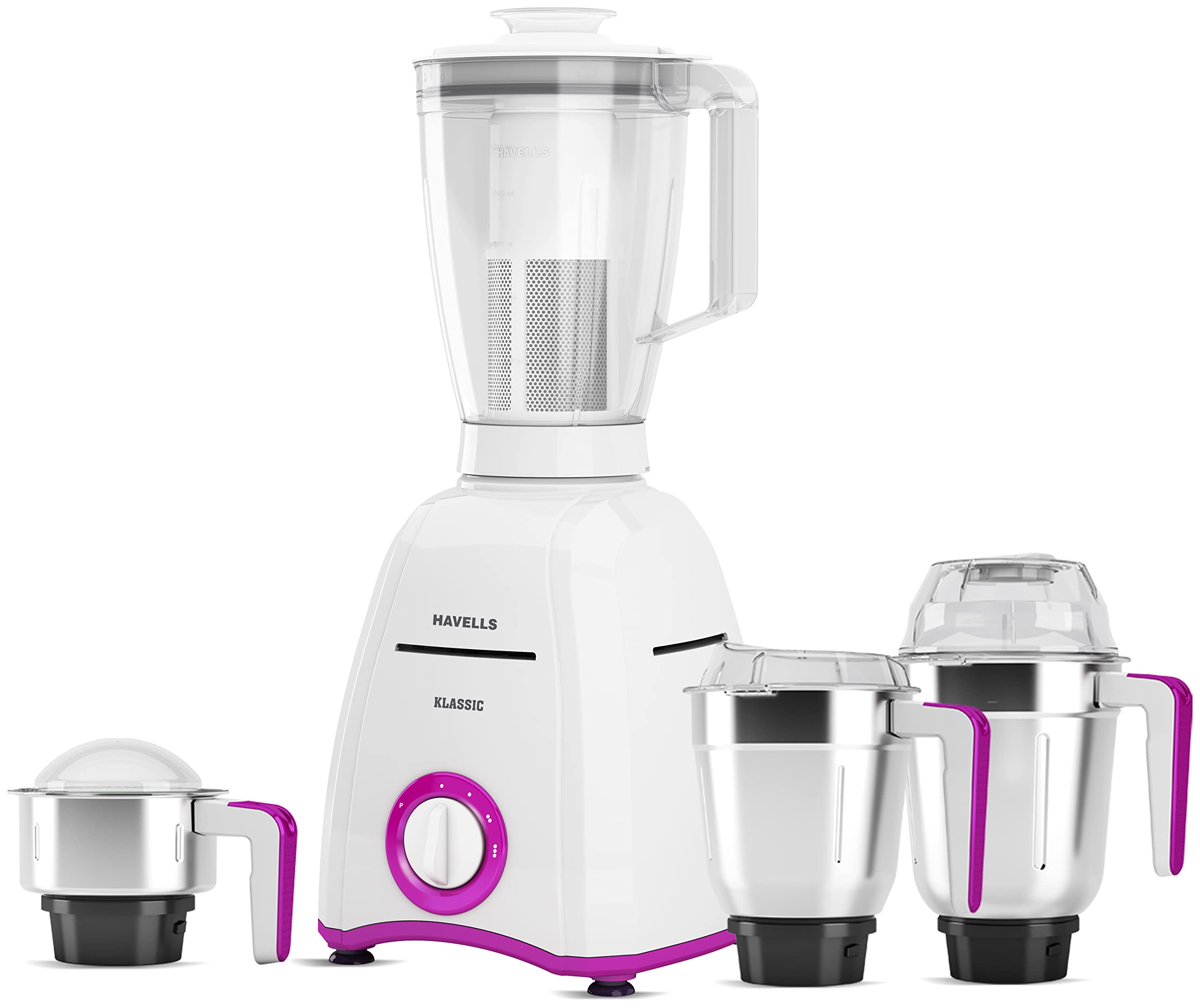 Havells Klassic 750 Watts 4 Jar Mixer Grinder With 304 Ss Blades, Large Size Ss Jars, Break Resistant Polycarbonate Transparent 