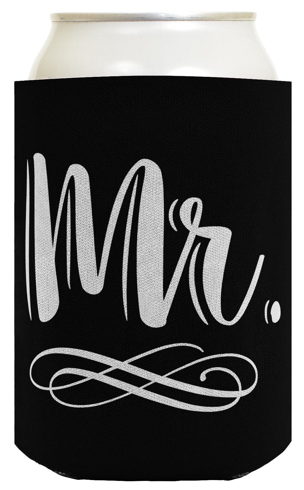 Bridal Shower Gifts Mr & Mrs Script Wedding Gift 2 Pack Can Coolie Drink Coolers Coolies Black